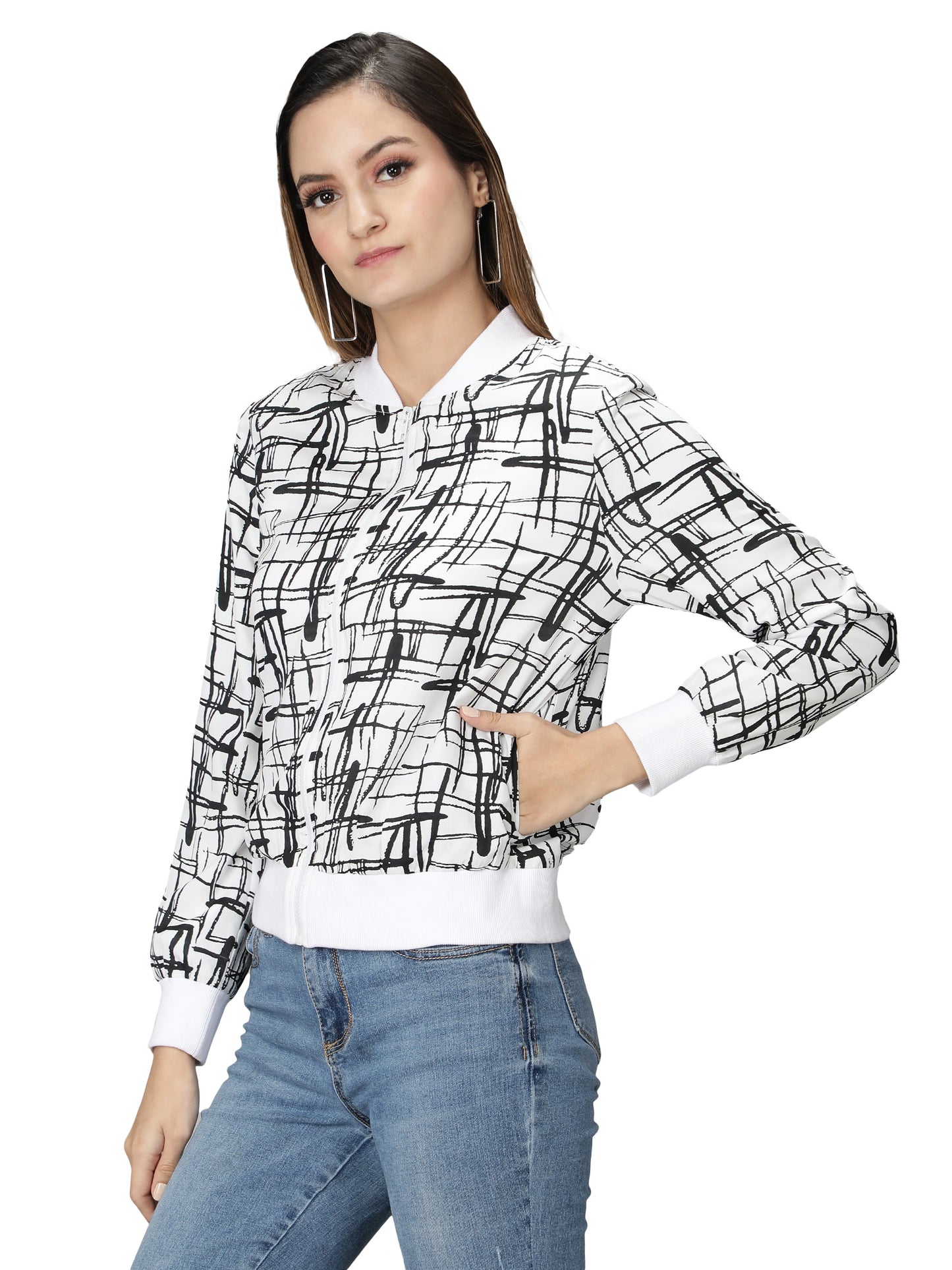 NUEVOSDAMAS Women Bomber jacket I Latest Stylish Abstract Printed Women Jacket I Light Weight Crepe Jacket for women