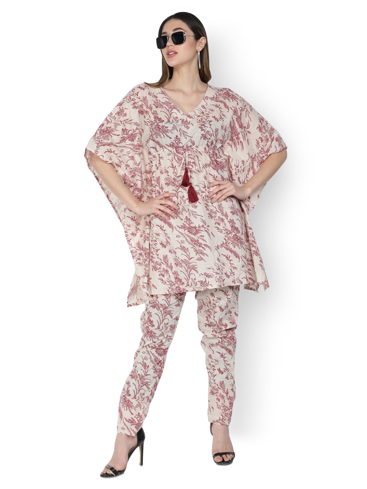 NUEVOSDAMAS Rayon Floral Printed Kaftan Set for Women