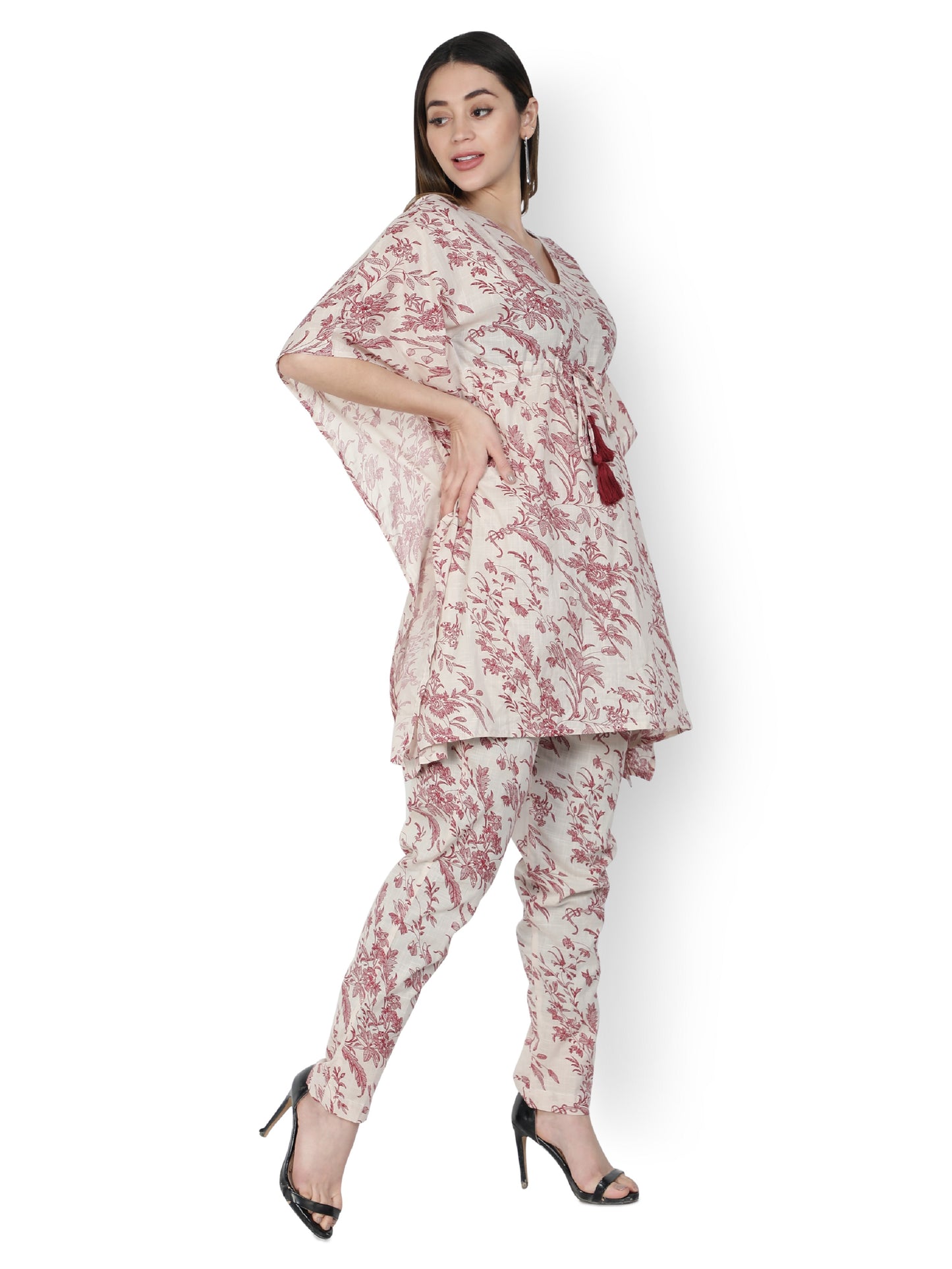 NUEVOSDAMAS Rayon Floral Printed Kaftan Set for Women