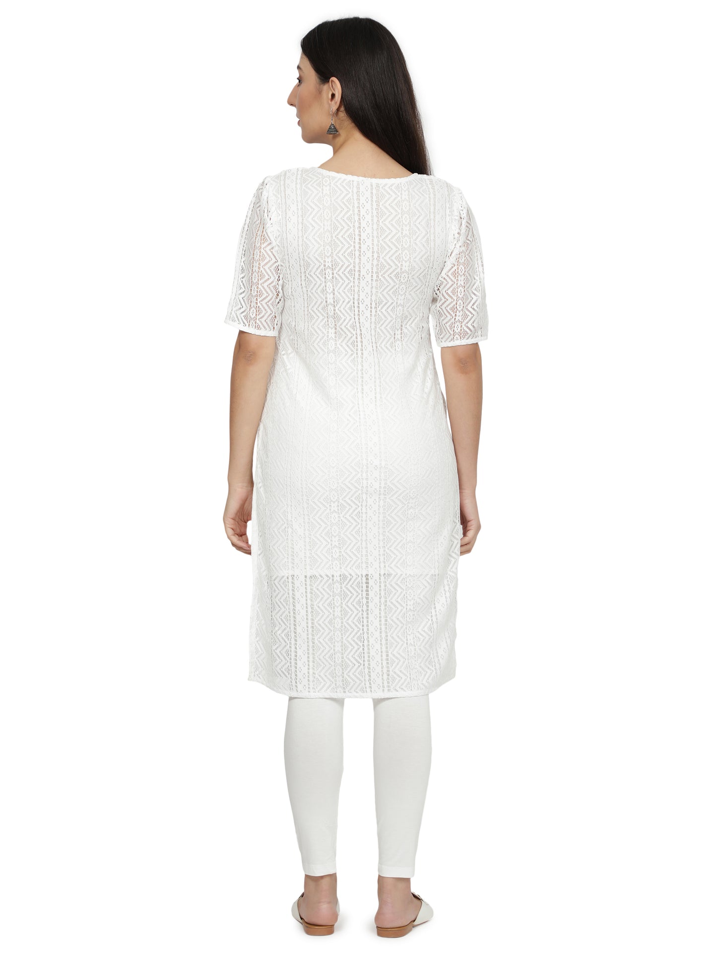 Women Printed Cotton Blend Straight Kurta (White) freeshipping - NUEVOSDAMAS