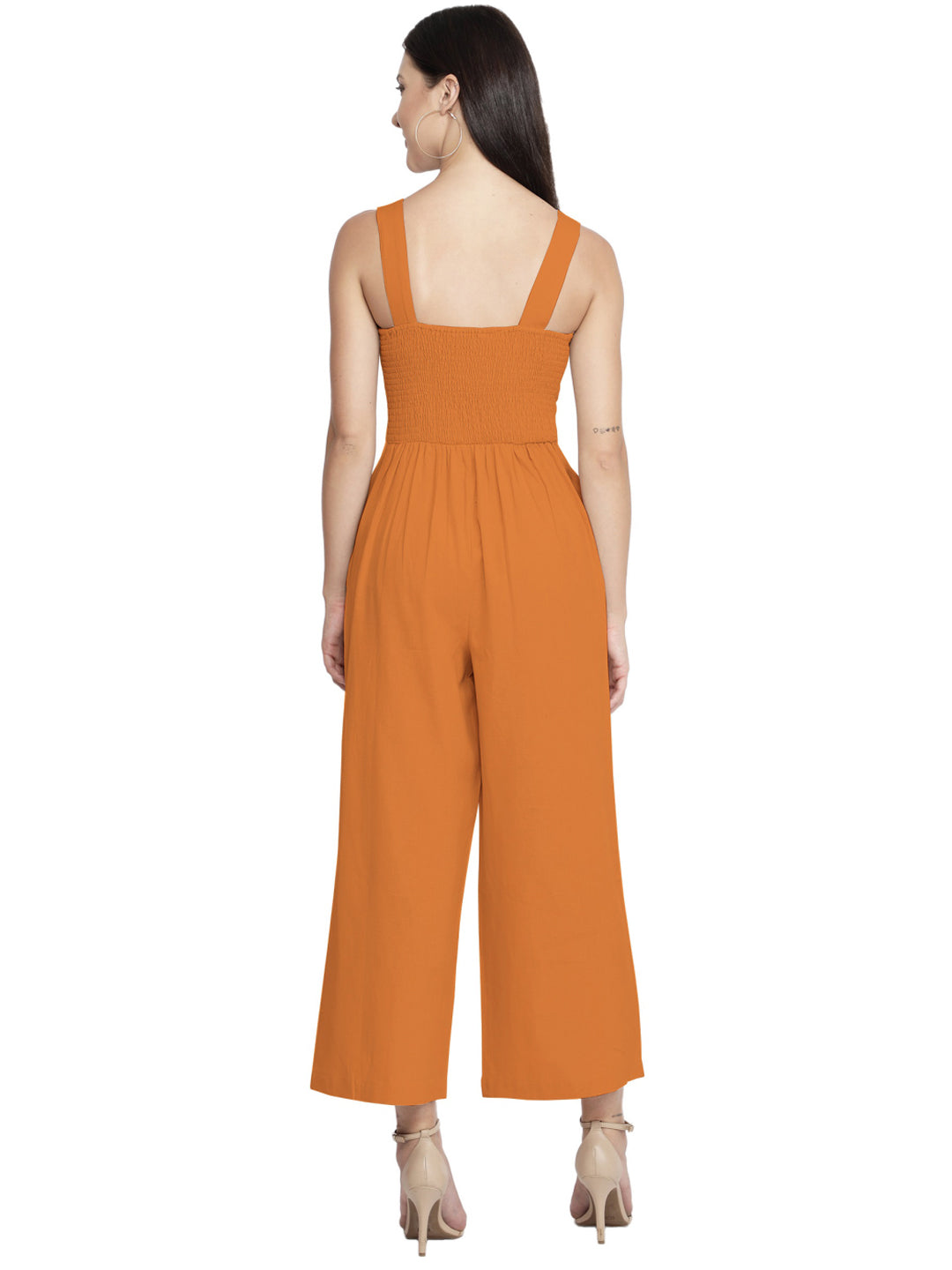 Solid Mustard Cotton Linen Women Jumpsuit freeshipping - NUEVOSDAMAS