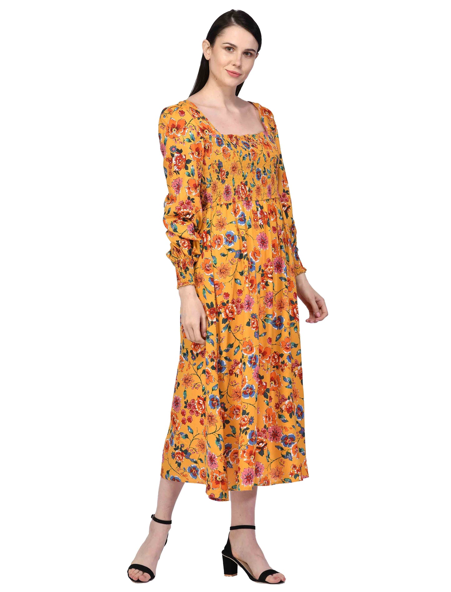 NUEVOSDAMAS Women Western Rayon Floral Printed Maxi Dress