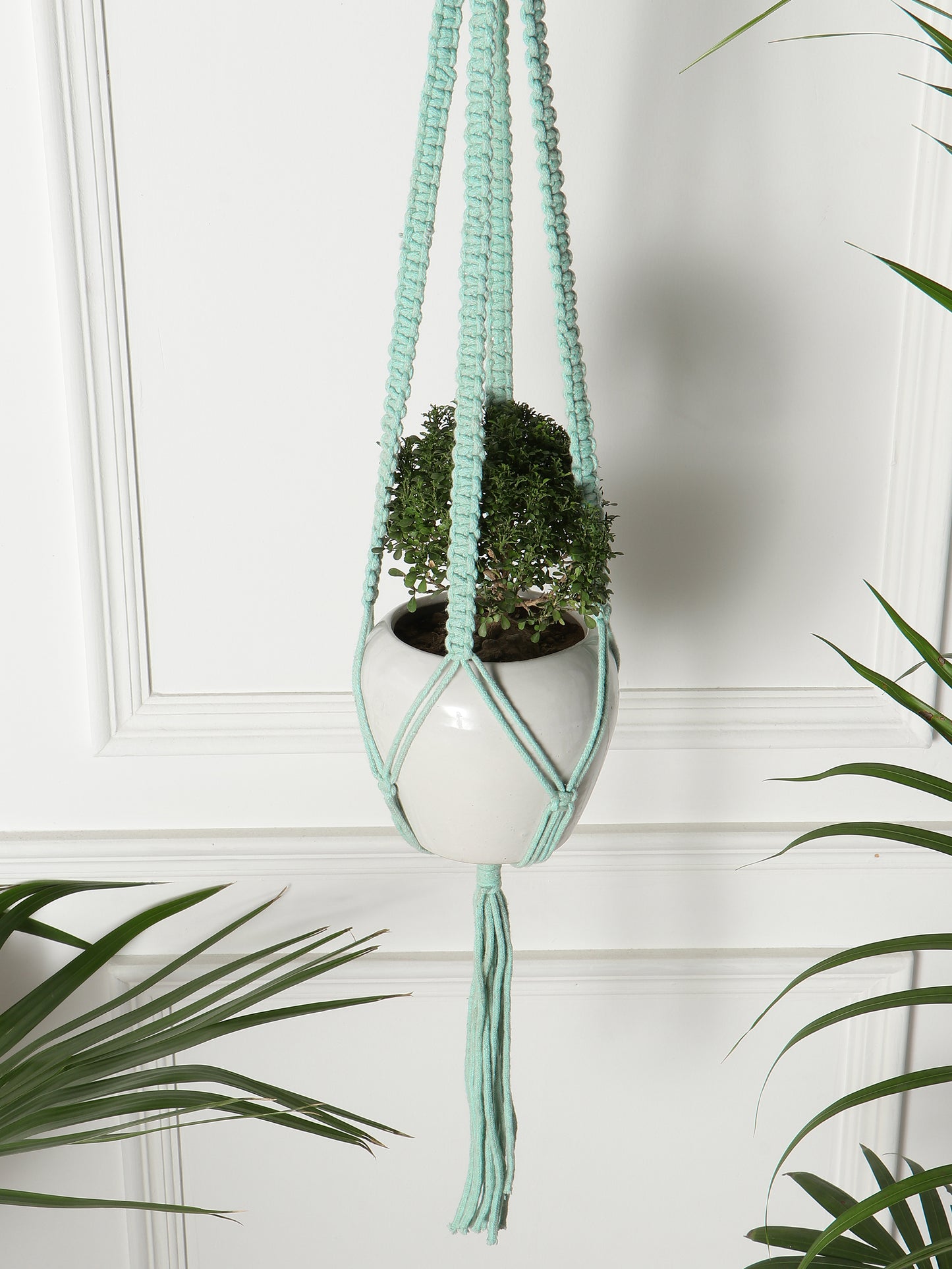 NUEVOSGHAR Macrame Plant Hanger| Boho 2 Teir Plant Holder| Hand Made Crochet Plant Holder|Indoor-Outdoor Wall Hanging Plant Holder| Light Blue