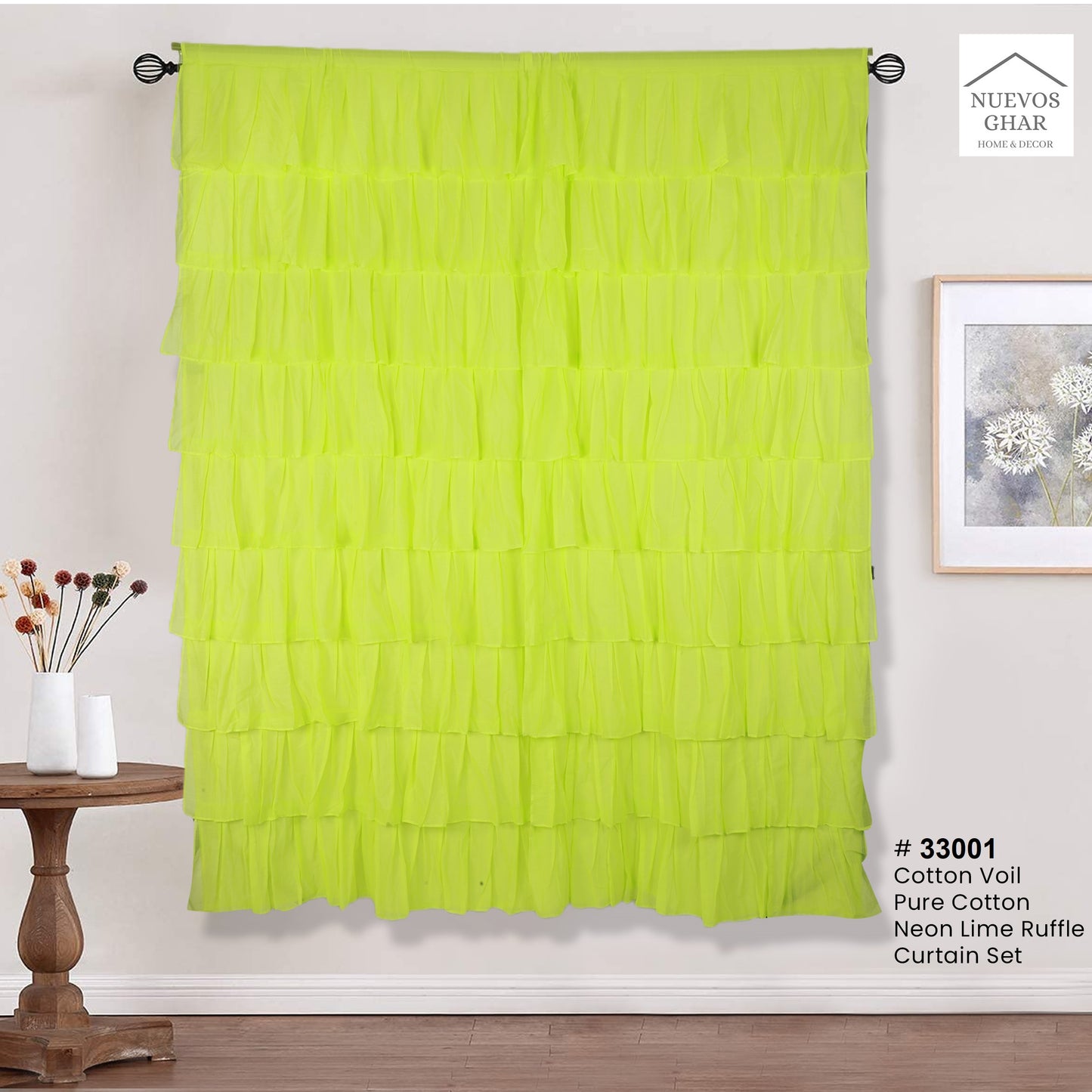 NUEVOSGHAR 213 cm (7 ft) Cotton Semi Transparent Door Curtain Single Curtain (Solid, LIME)