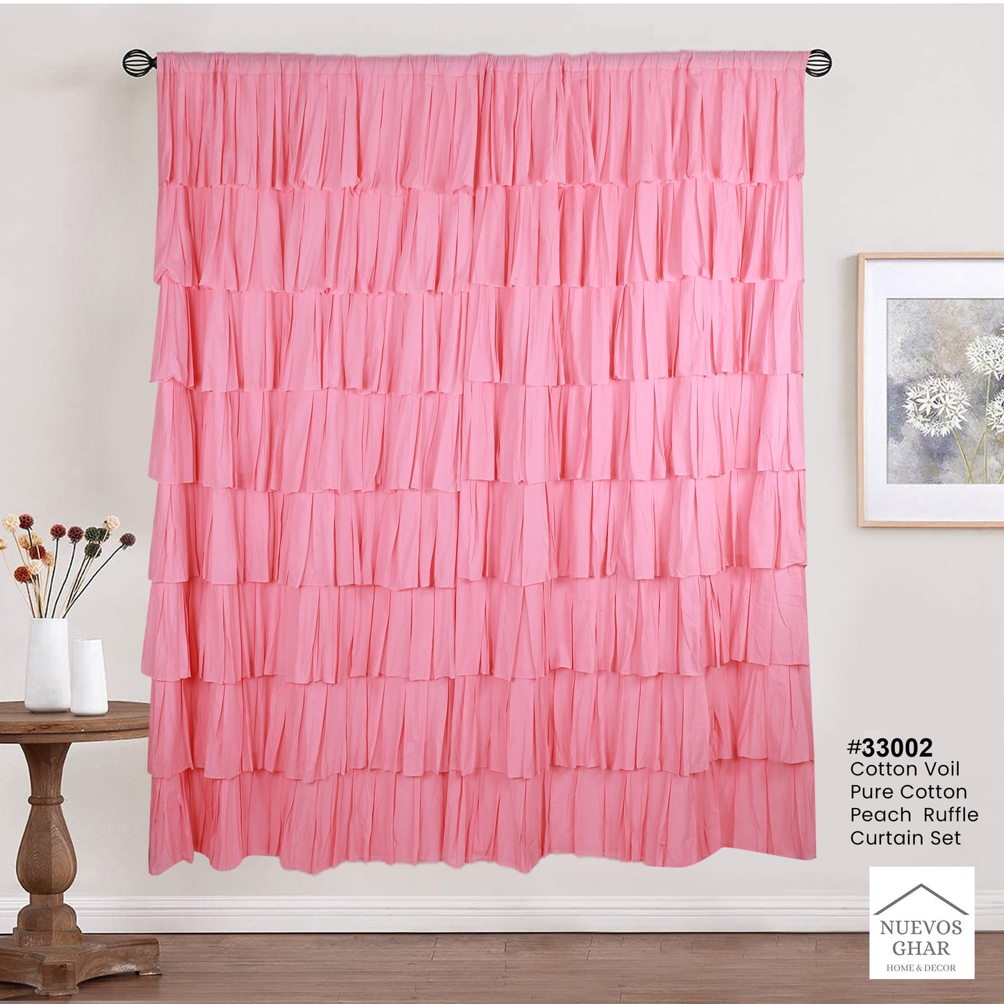 NUEVOSGHAR 213 cm (7 ft) Cotton Semi Transparent Door Curtain Single Curtain (Solid, Peach)