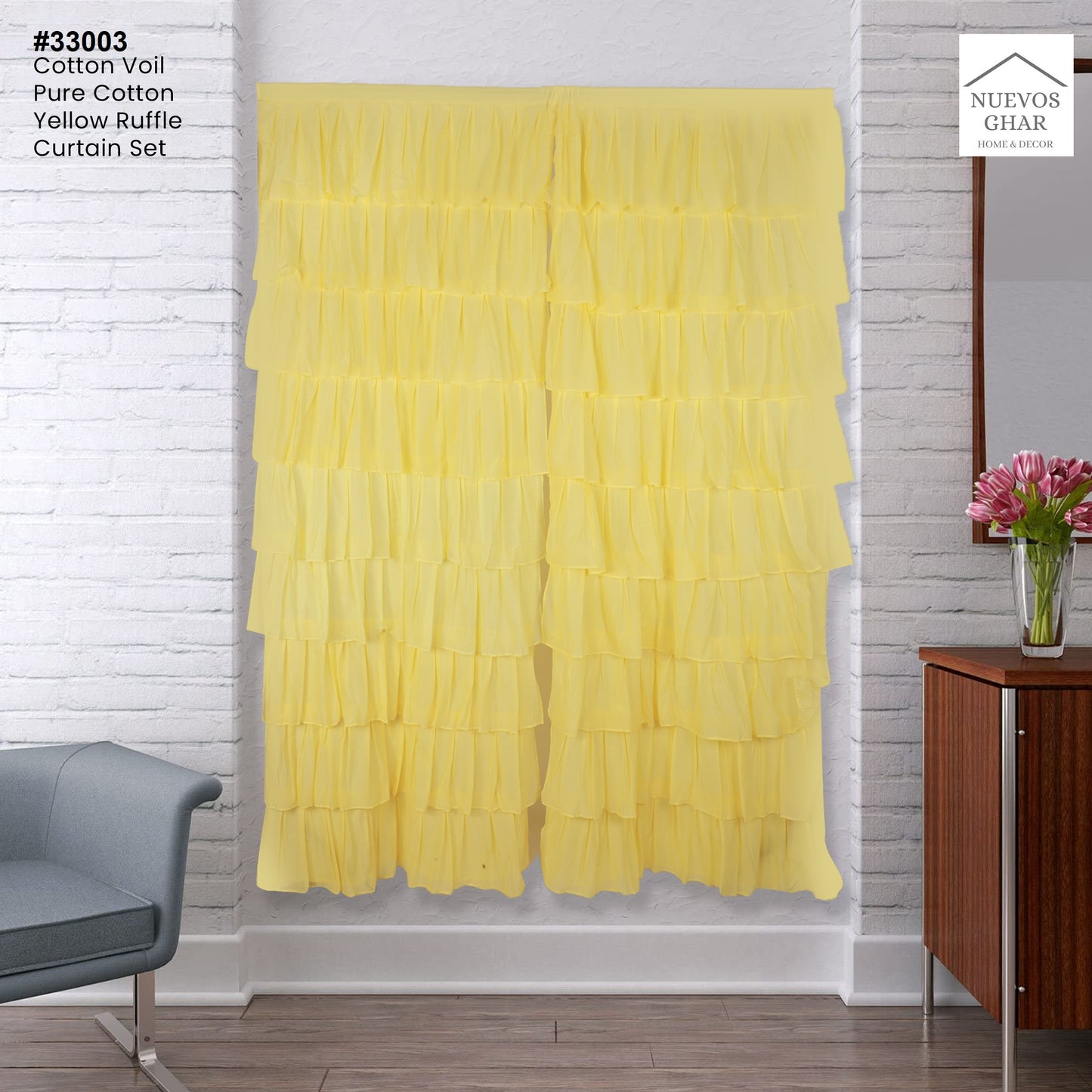 NUEVOSGHAR 213 cm (7 ft) Cotton Semi Transparent Door Curtain Single Curtain (Solid, Yellow)