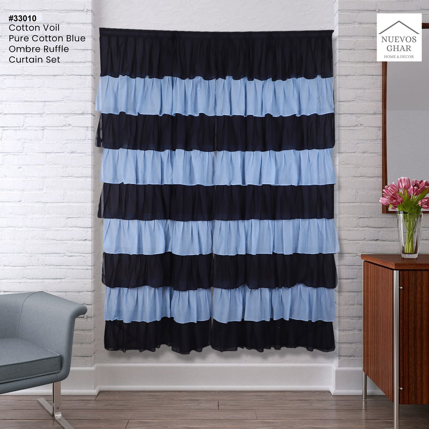 NUEVOSGHAR 213 cm (7 ft) Cotton Semi Transparent Door Curtain Single Curtain (Solid, OMBRE BLUE)
