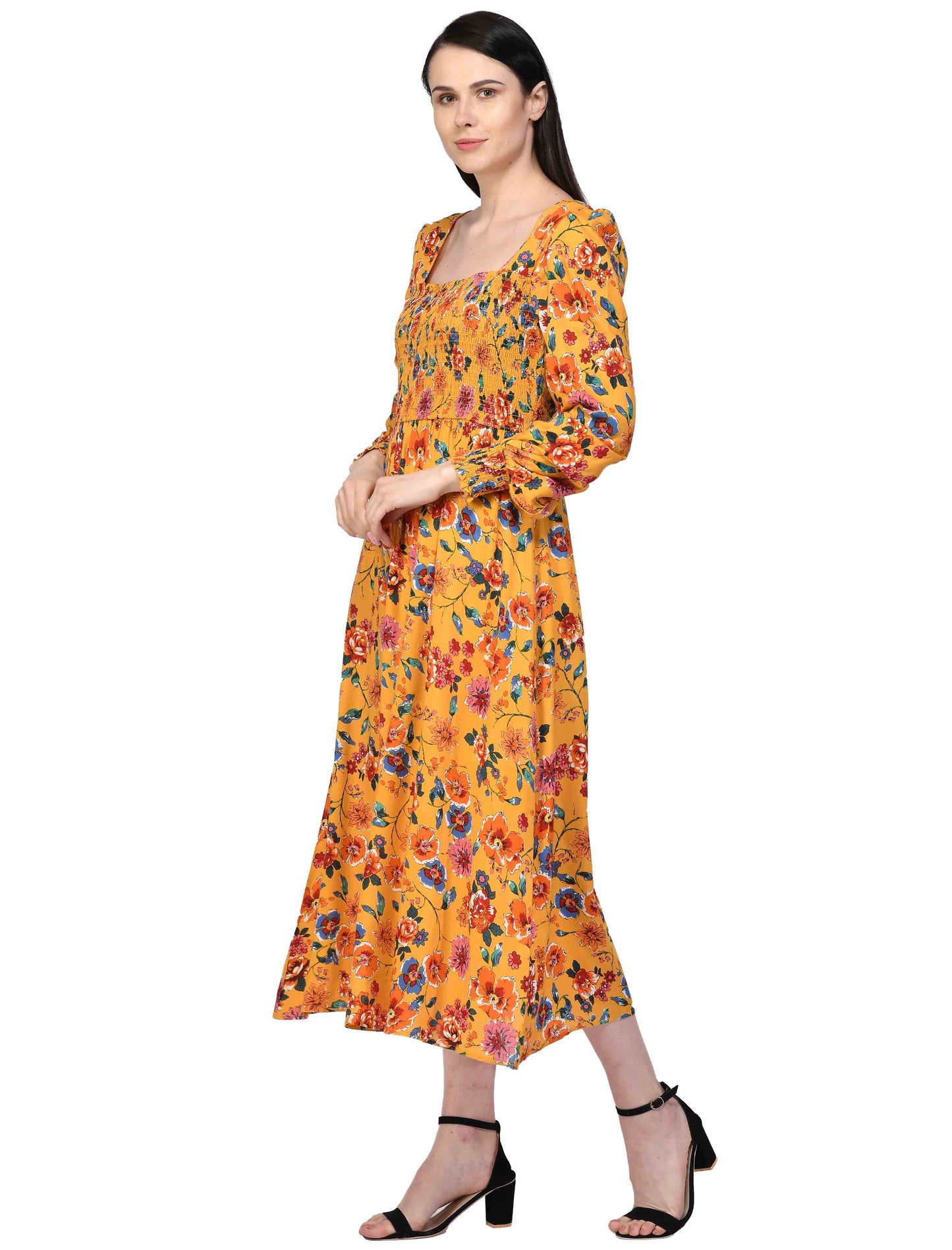 NUEVOSDAMAS Women Western Rayon Floral Printed Maxi Dress