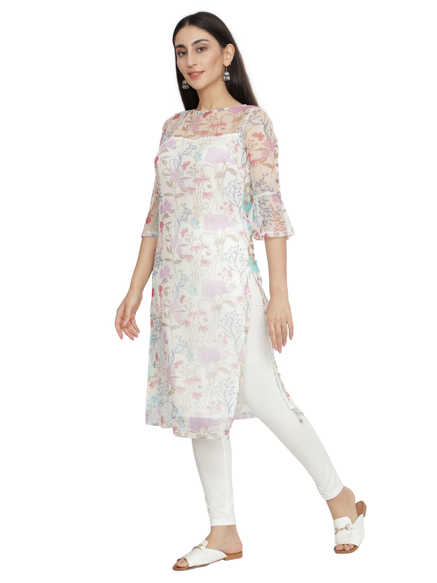 Women Printed Polycotton Straight Kurta (Pink) freeshipping - NUEVOSDAMAS