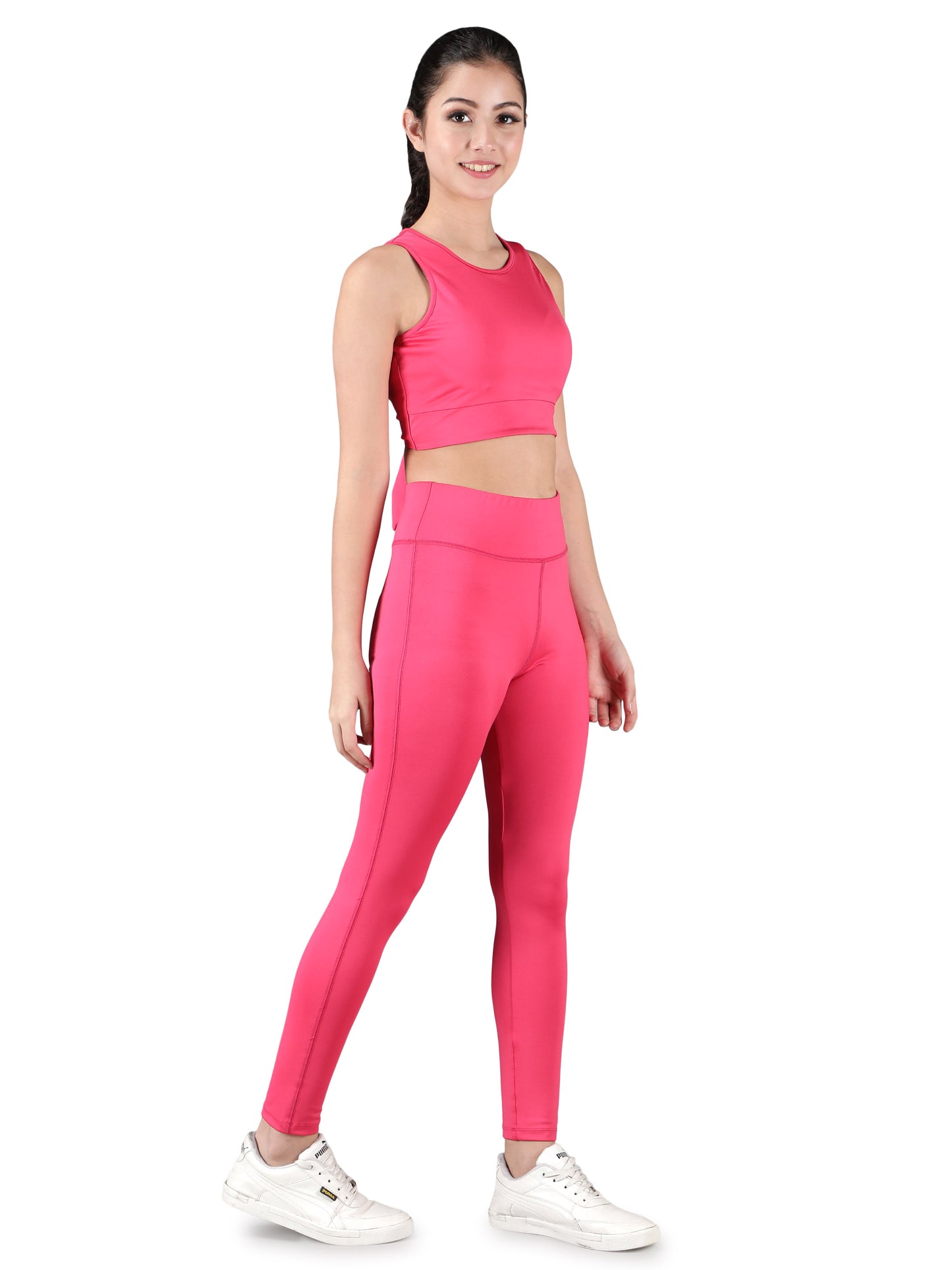 NUEVOSDAMAS Women Solid Pink Active WearTracksuit | Gym Wear Padded Top And Bottom Set | Dry Fit Women Active Wear Combo Set