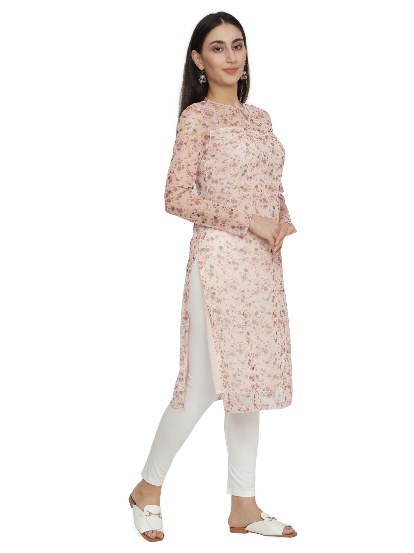 Women Printed Polycotton Straight Kurta (Pink) freeshipping - NUEVOSDAMAS