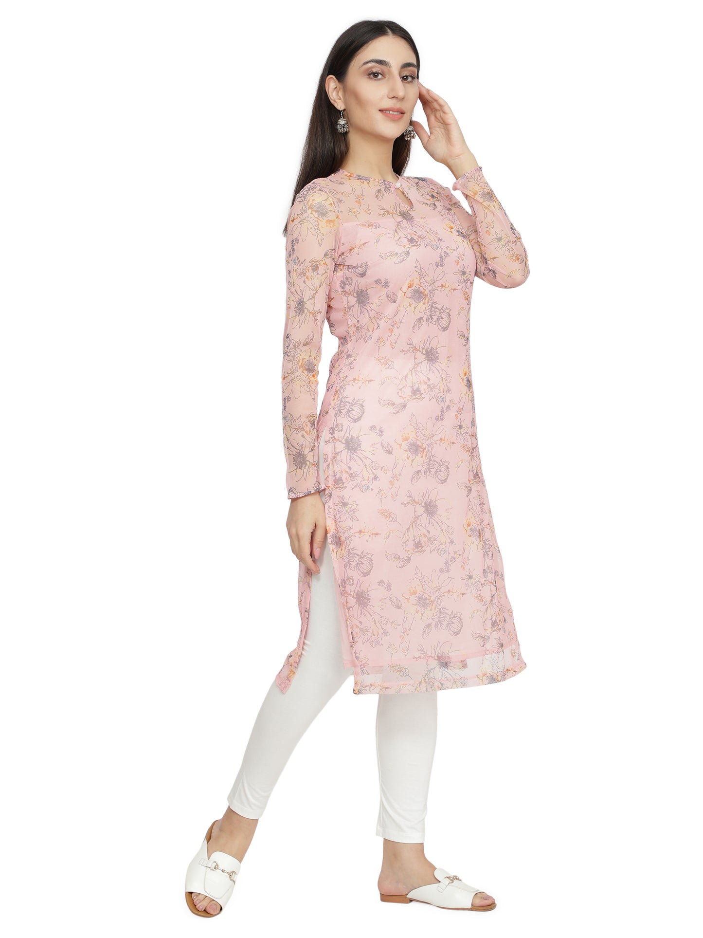 Women Printed Polycotton Straight Kurta (Pink) freeshipping - NUEVOSDAMAS