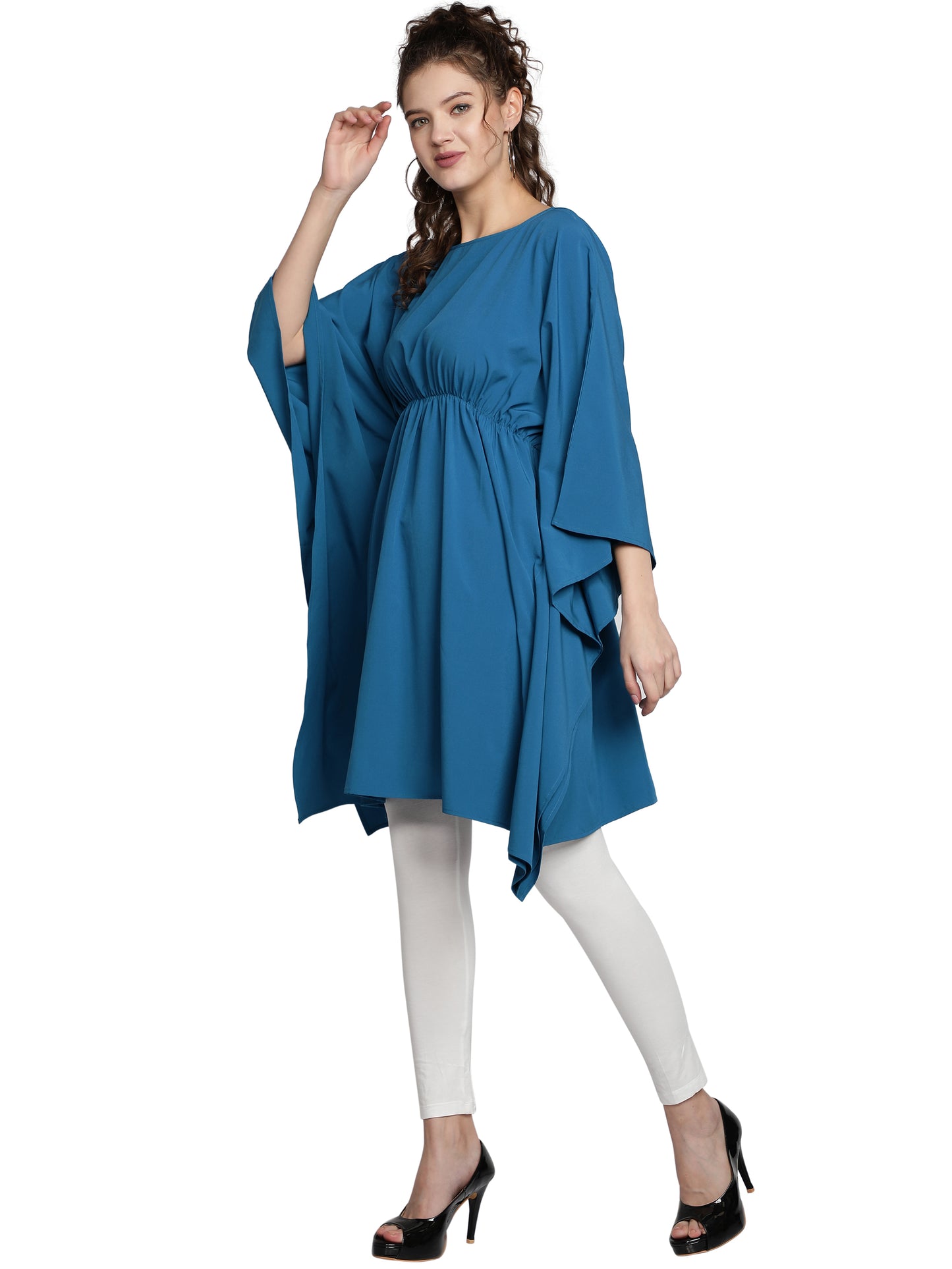 NUEVOSDAMAS American Crepe Solid Teal Kaftans