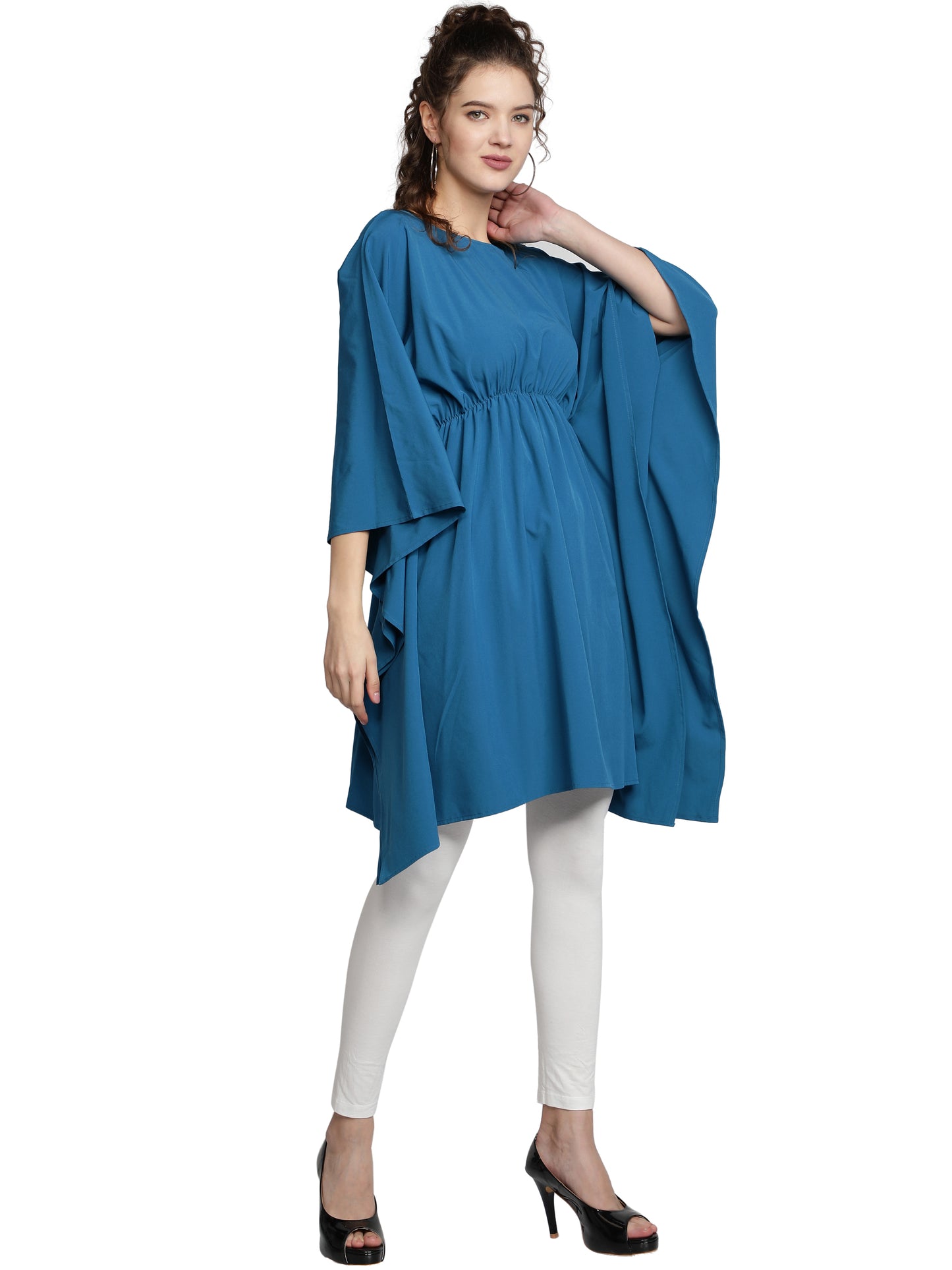 NUEVOSDAMAS American Crepe Solid Teal Kaftans
