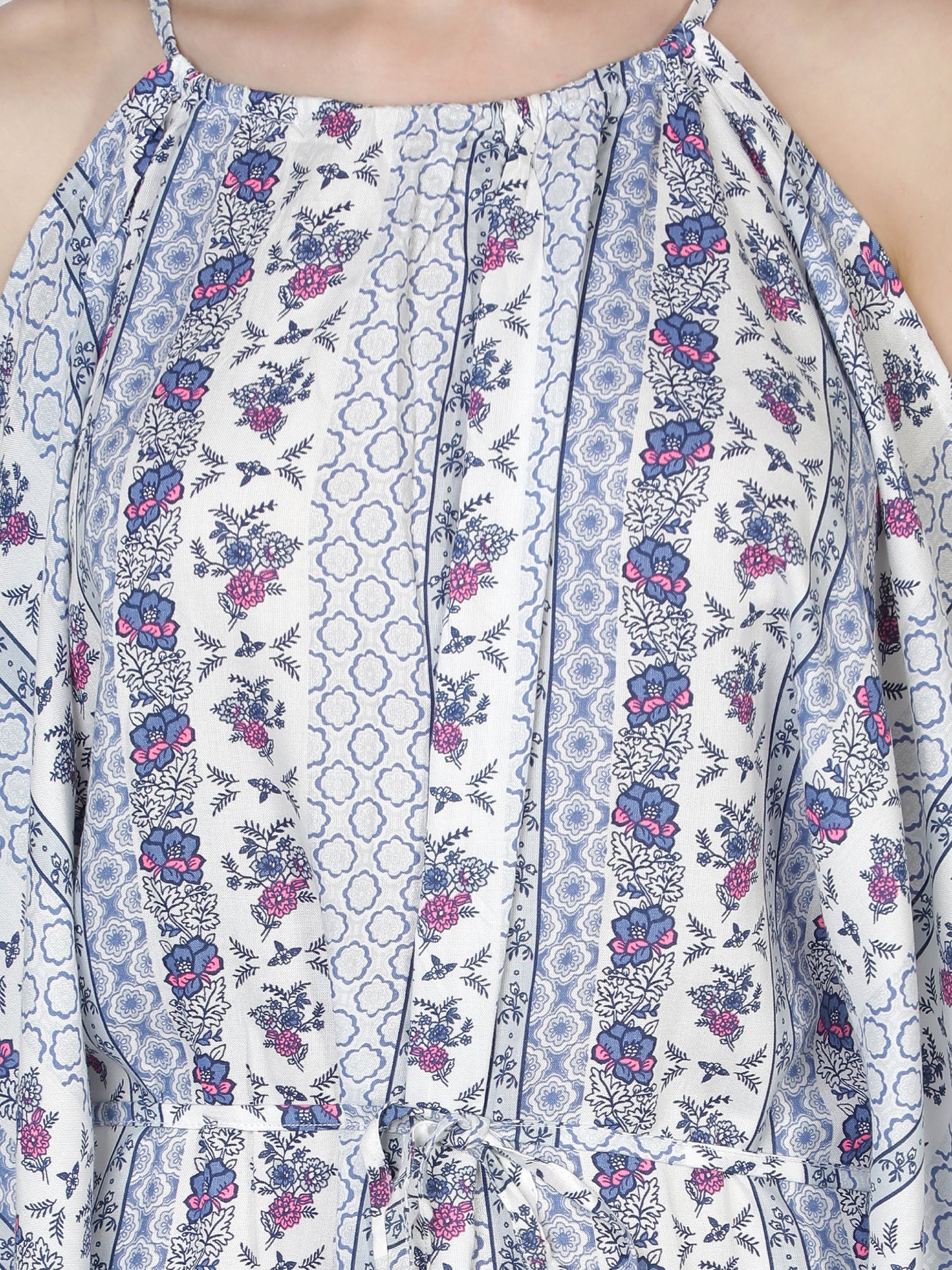 NUEVOSDAMAS Women's Rayon Floral Midi Kaftan (White, Blue)