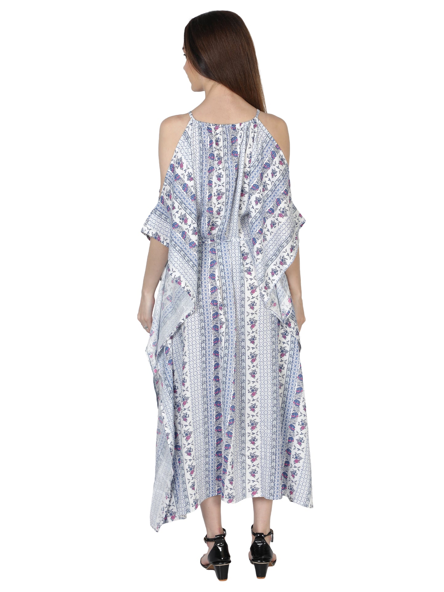 NUEVOSDAMAS Women's Rayon Floral Midi Kaftan (White, Blue)