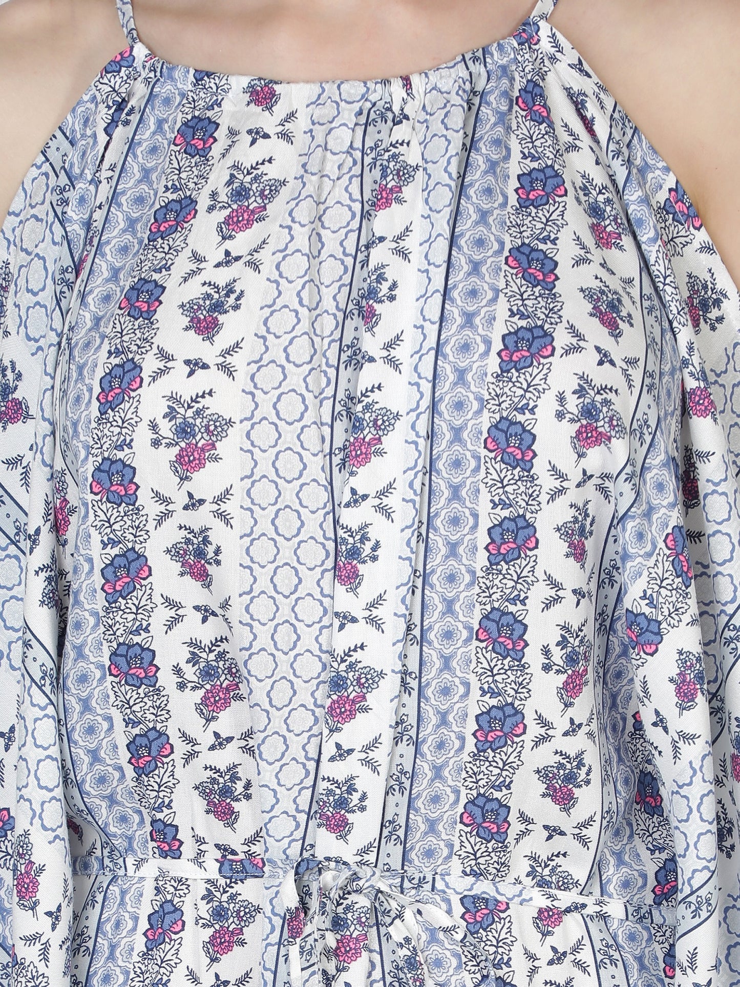 NUEVOSDAMAS Women's Rayon Floral Midi Kaftan (White, Blue)