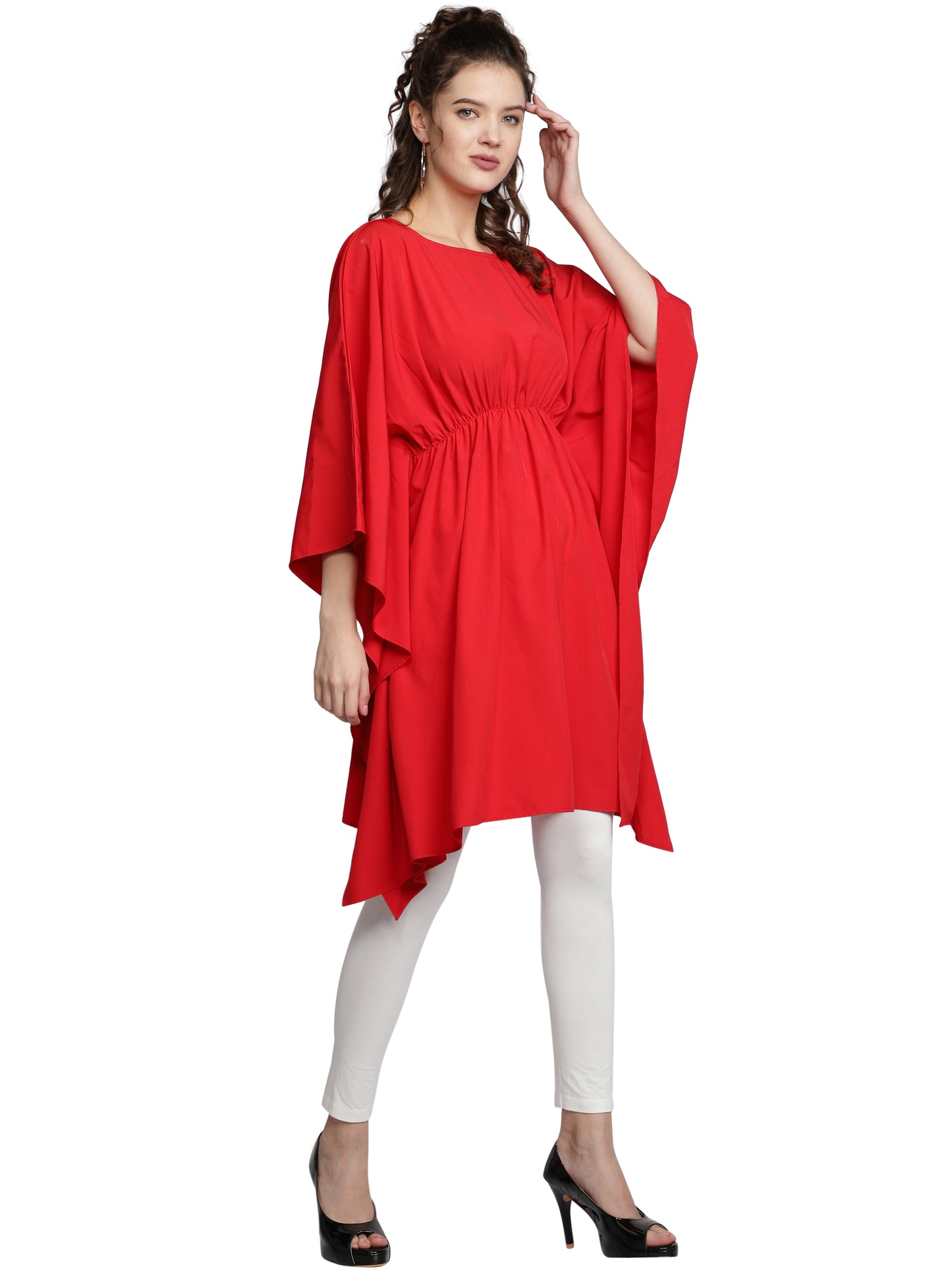 NUEVOSDAMAS American Crepe Solid Red Kaftan