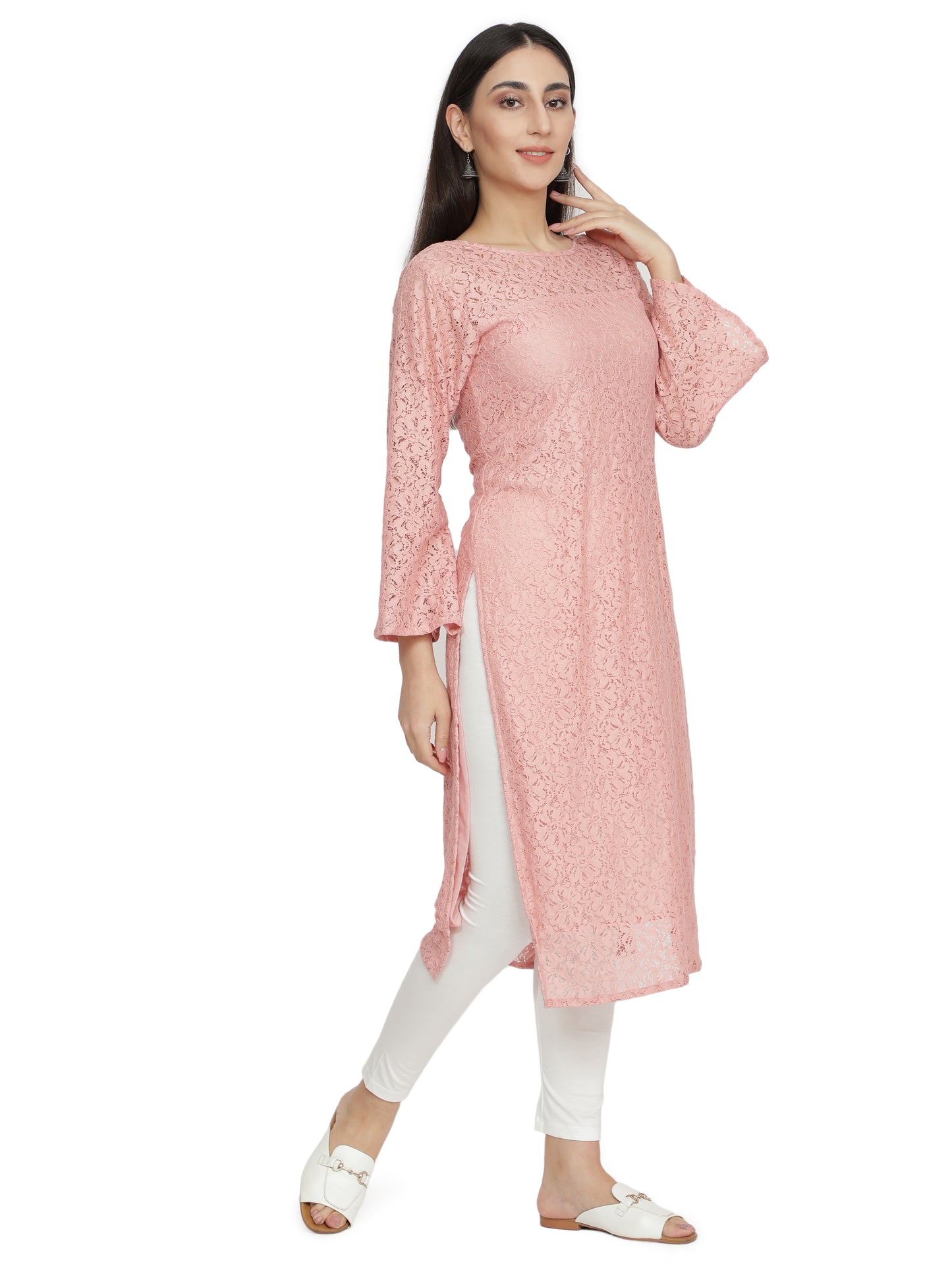 Women Printed Cotton Blend Straight Kurta (Pink) freeshipping - NUEVOSDAMAS