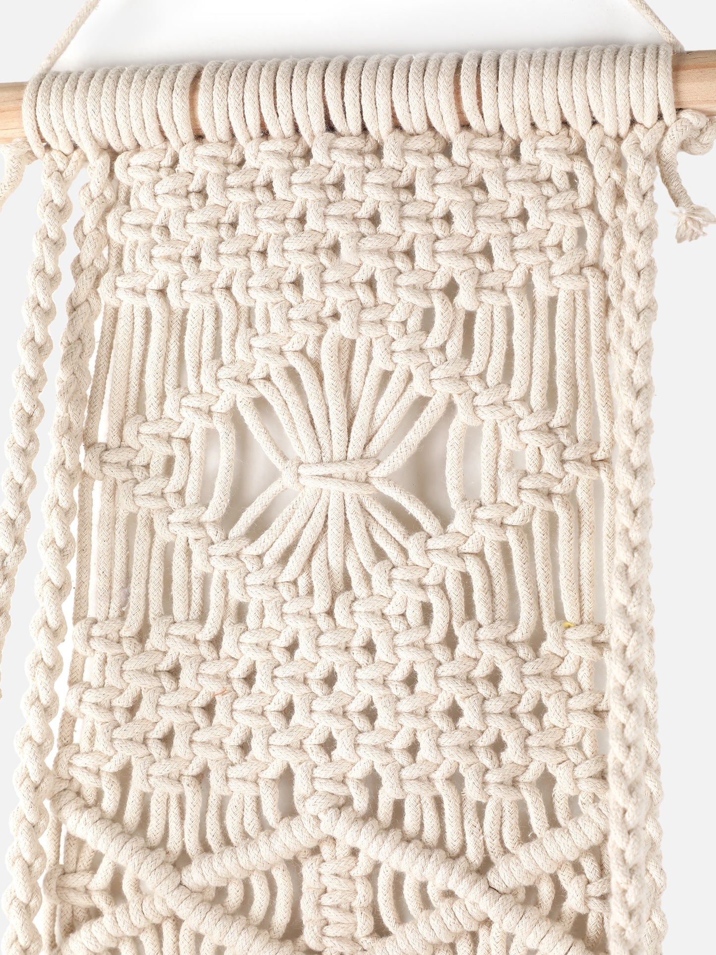 NUEVOSGHAR Macrame Wall Hanging Shelf | Bohemian Hanging Plant Shelves | Handmade Macrame Wall Hanging Decor | Wooden Wall Hanging Shelf_ Ivory