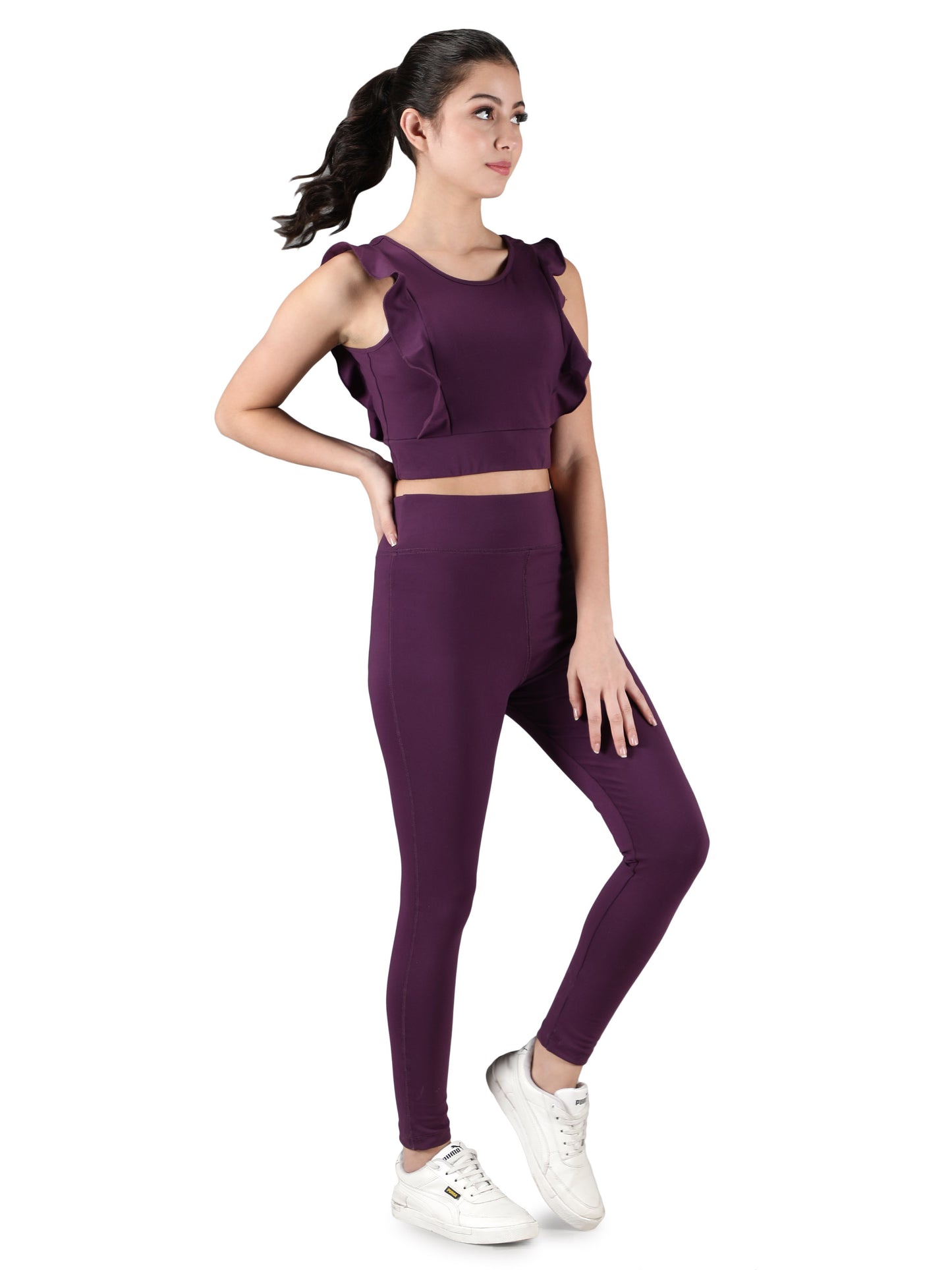 NUEVOSDAMAS Women Solid Purple Active Wear Tracksuit | Gym Wear Padded Top And Bottom Set | Dry Fit Women Active Wear Combo Set