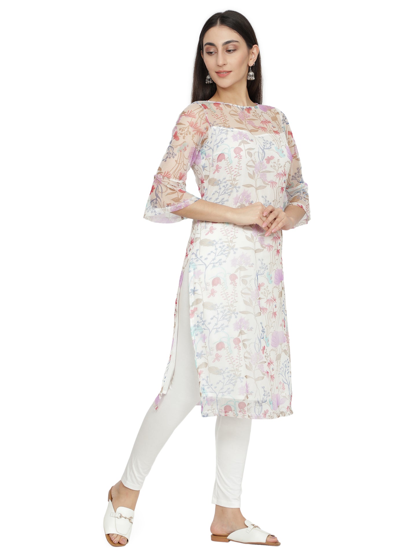 Women Printed Polycotton Straight Kurta (Pink) freeshipping - NUEVOSDAMAS