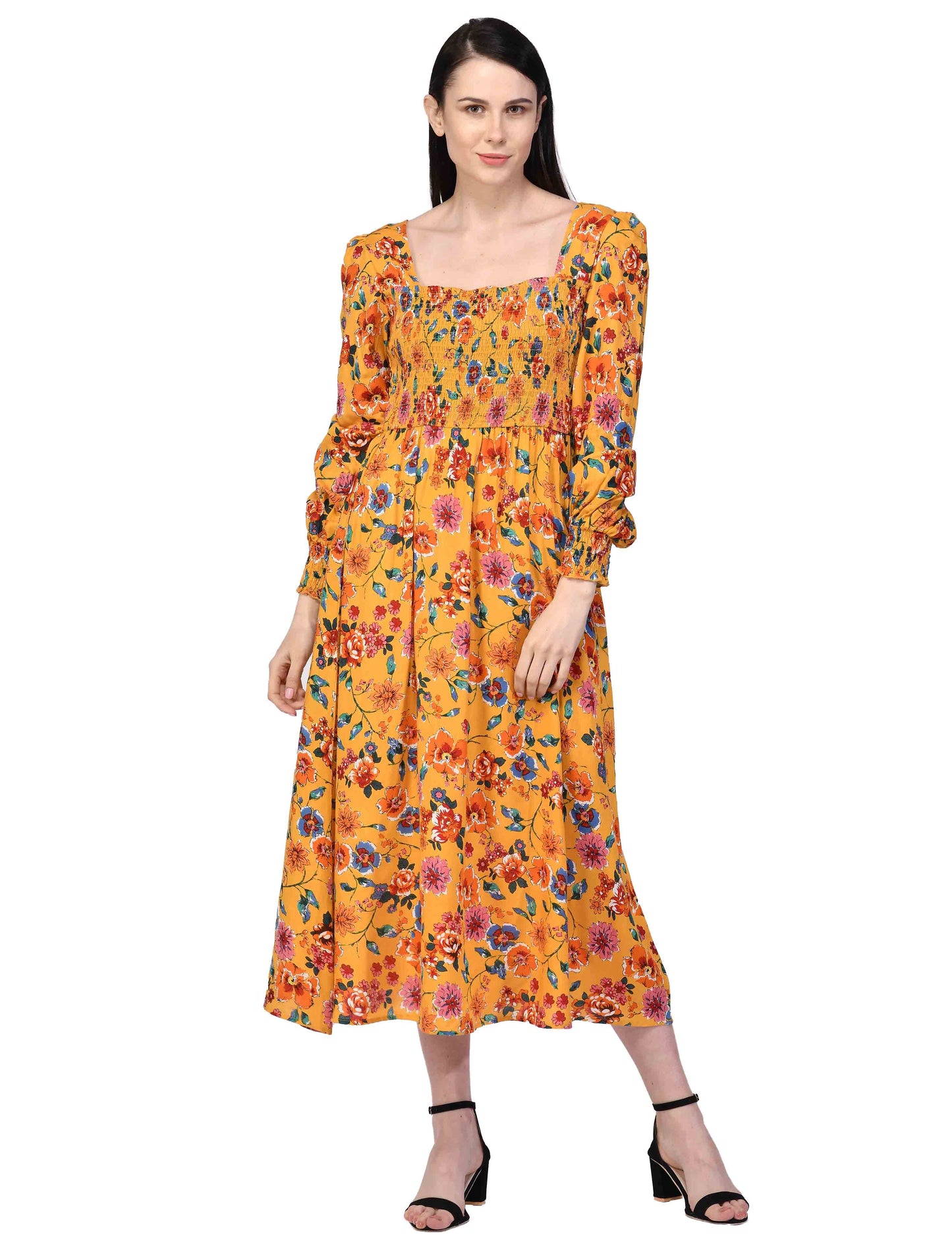 NUEVOSDAMAS Women Western Rayon Floral Printed Maxi Dress
