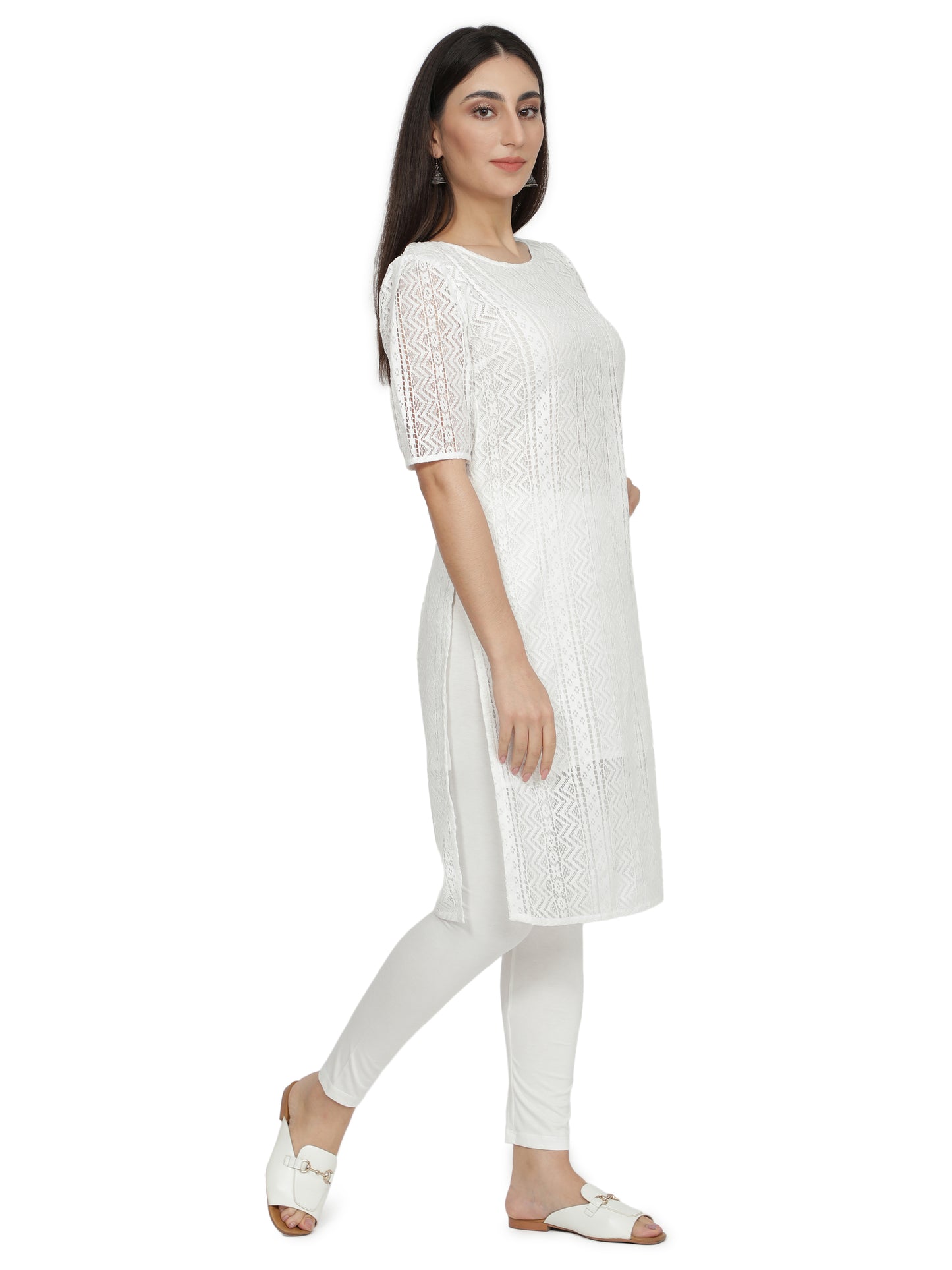 Women Printed Cotton Blend Straight Kurta (White) freeshipping - NUEVOSDAMAS