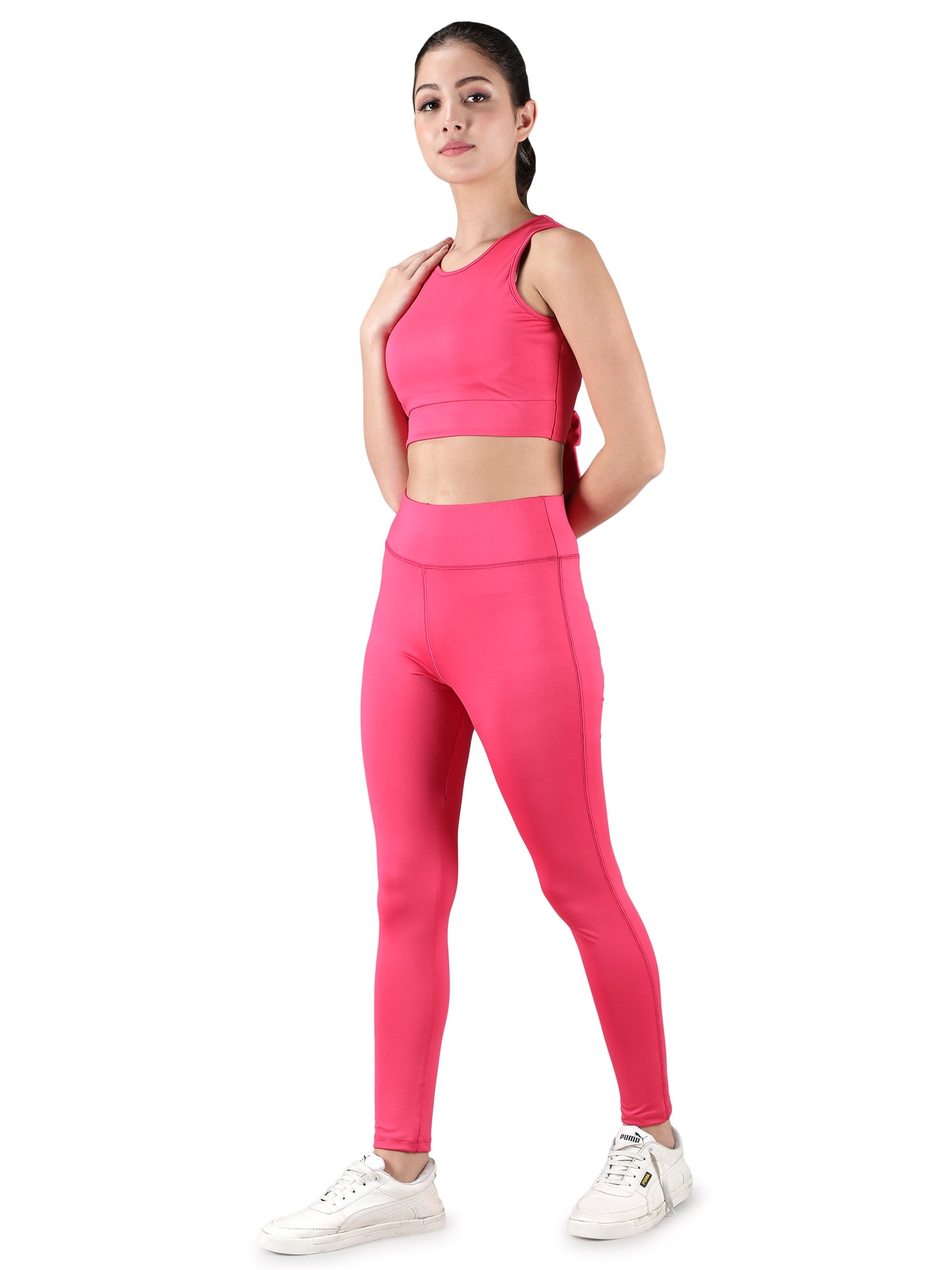 NUEVOSDAMAS Women Solid Pink Active WearTracksuit | Gym Wear Padded Top And Bottom Set | Dry Fit Women Active Wear Combo Set