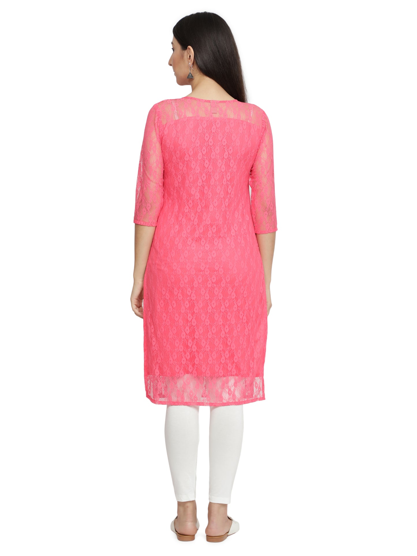 Women Printed Cotton Blend Straight Kurta (Pink) freeshipping - NUEVOSDAMAS