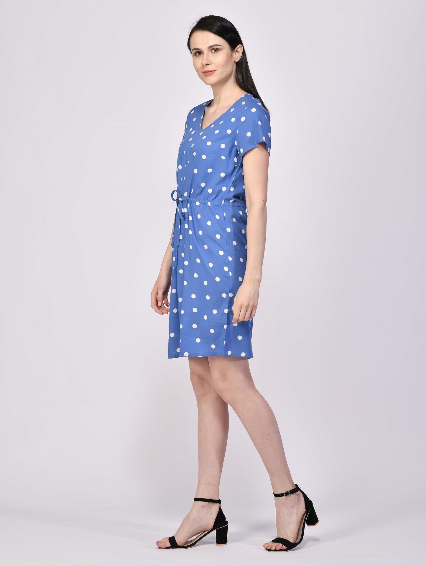 NUEVOSDAMAS Women Rayon Polka Dot Printed Midi Dress