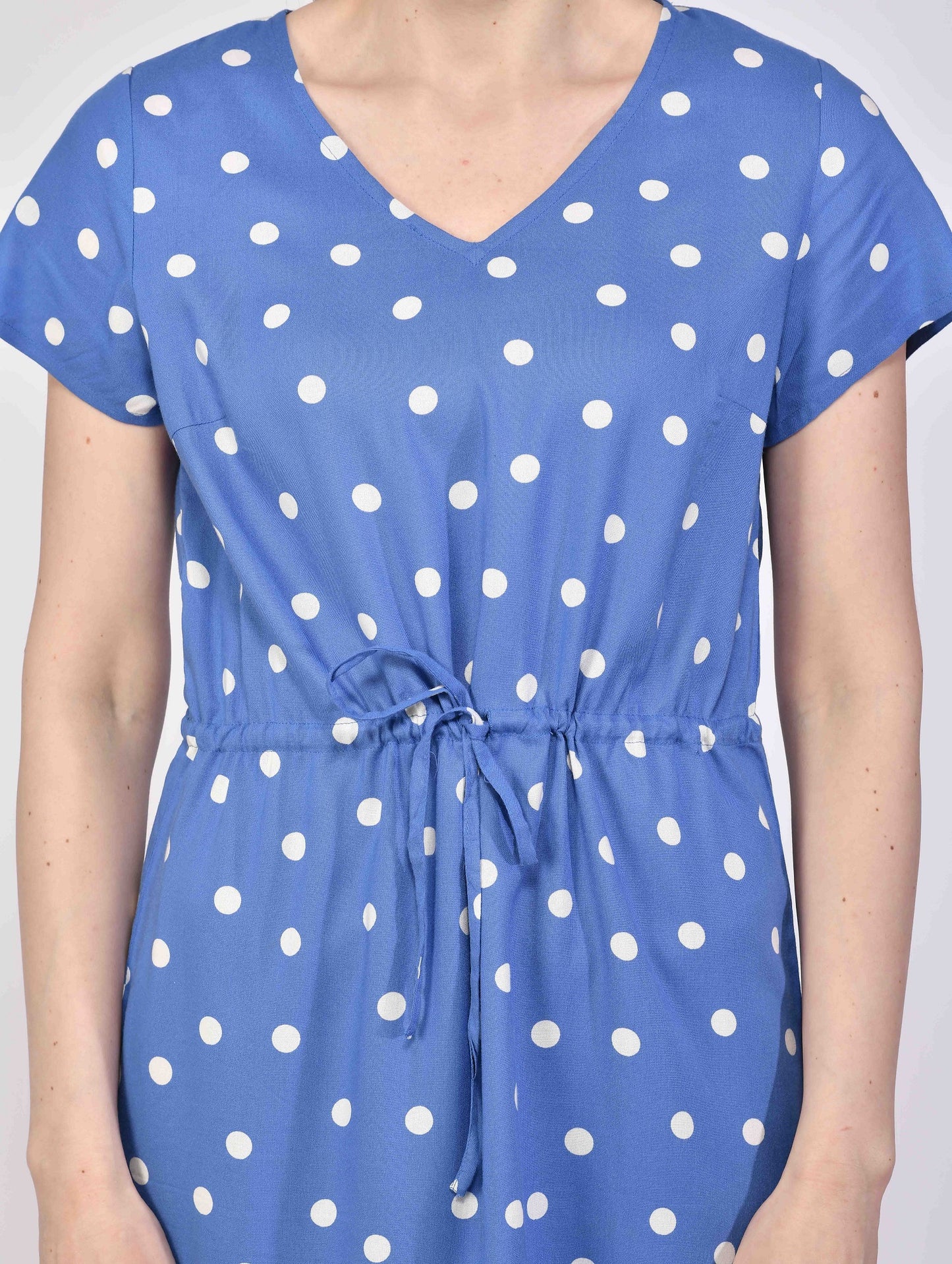 NUEVOSDAMAS Women Rayon Polka Dot Printed Midi Dress