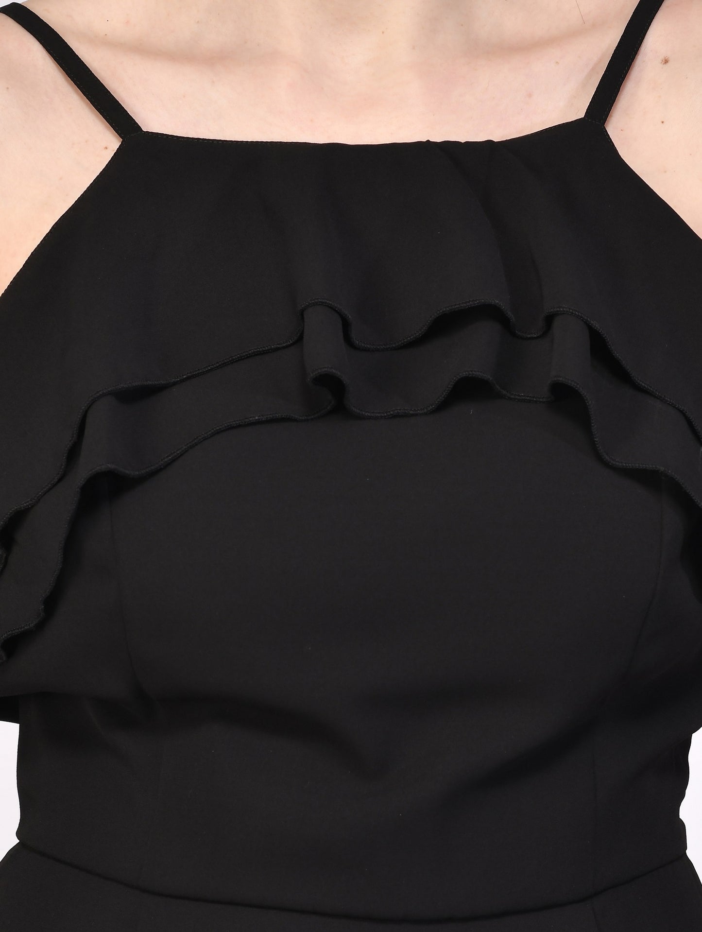 NUEVOSDAMAS Georgette Solid Designer Black Dress For Women