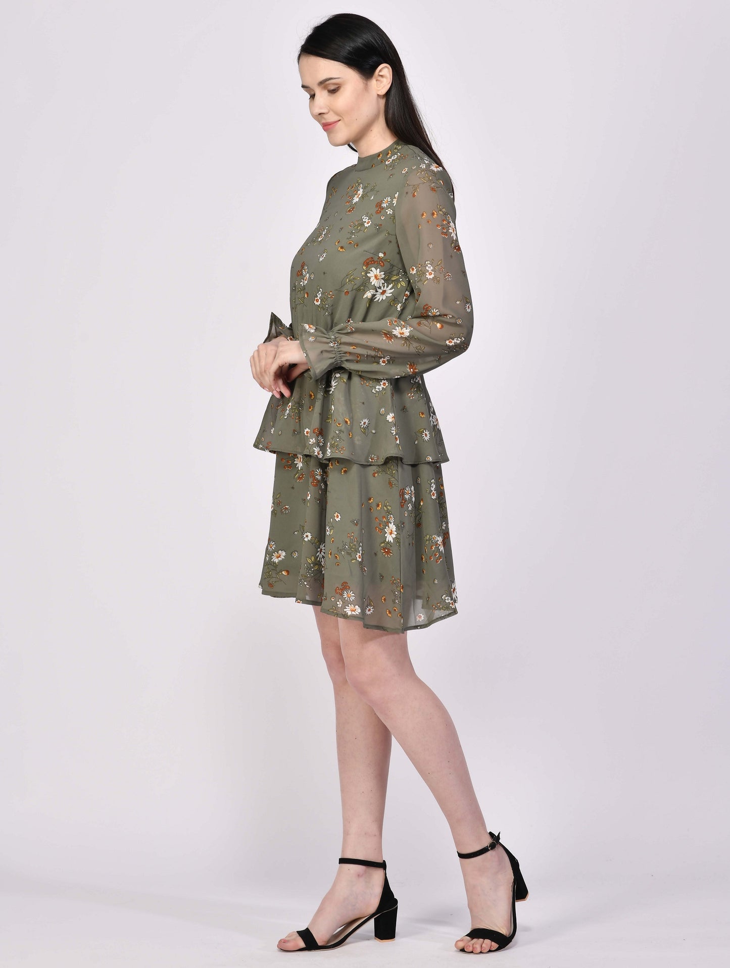 NUEVOSDAMAS Women Georgette Printed Designer Midi Dress