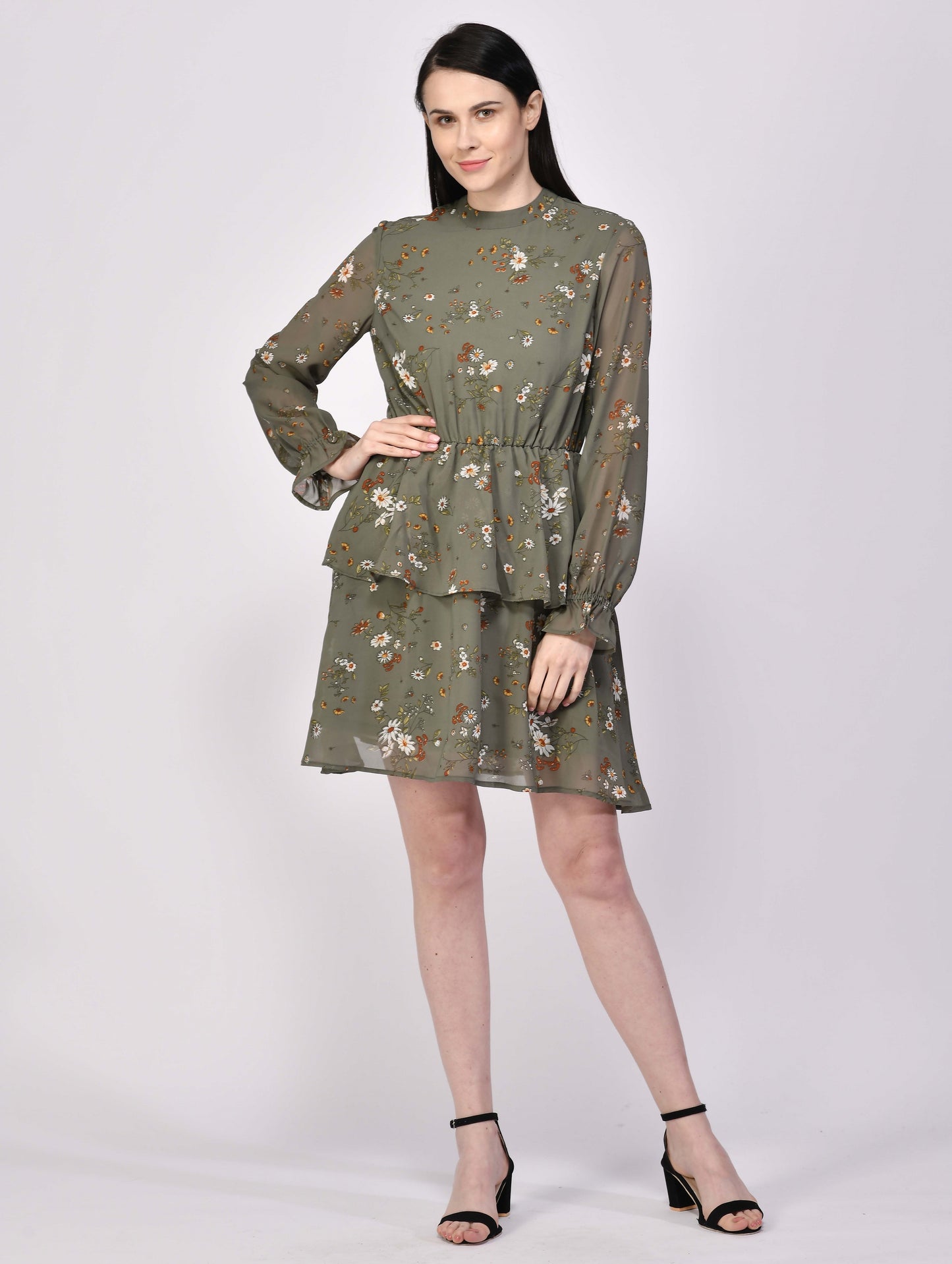 NUEVOSDAMAS Women Georgette Printed Designer Midi Dress