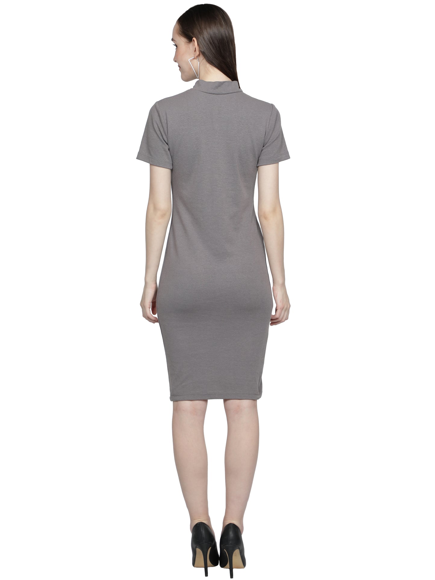 NUEVOSDAMAS Women's Casual Half-Sleeve Mini Bodycon Flat Rib Dress Grey