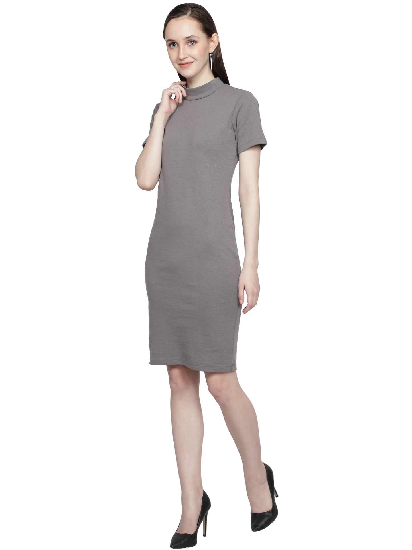 NUEVOSDAMAS Women's Casual Half-Sleeve Mini Bodycon Flat Rib Dress Grey