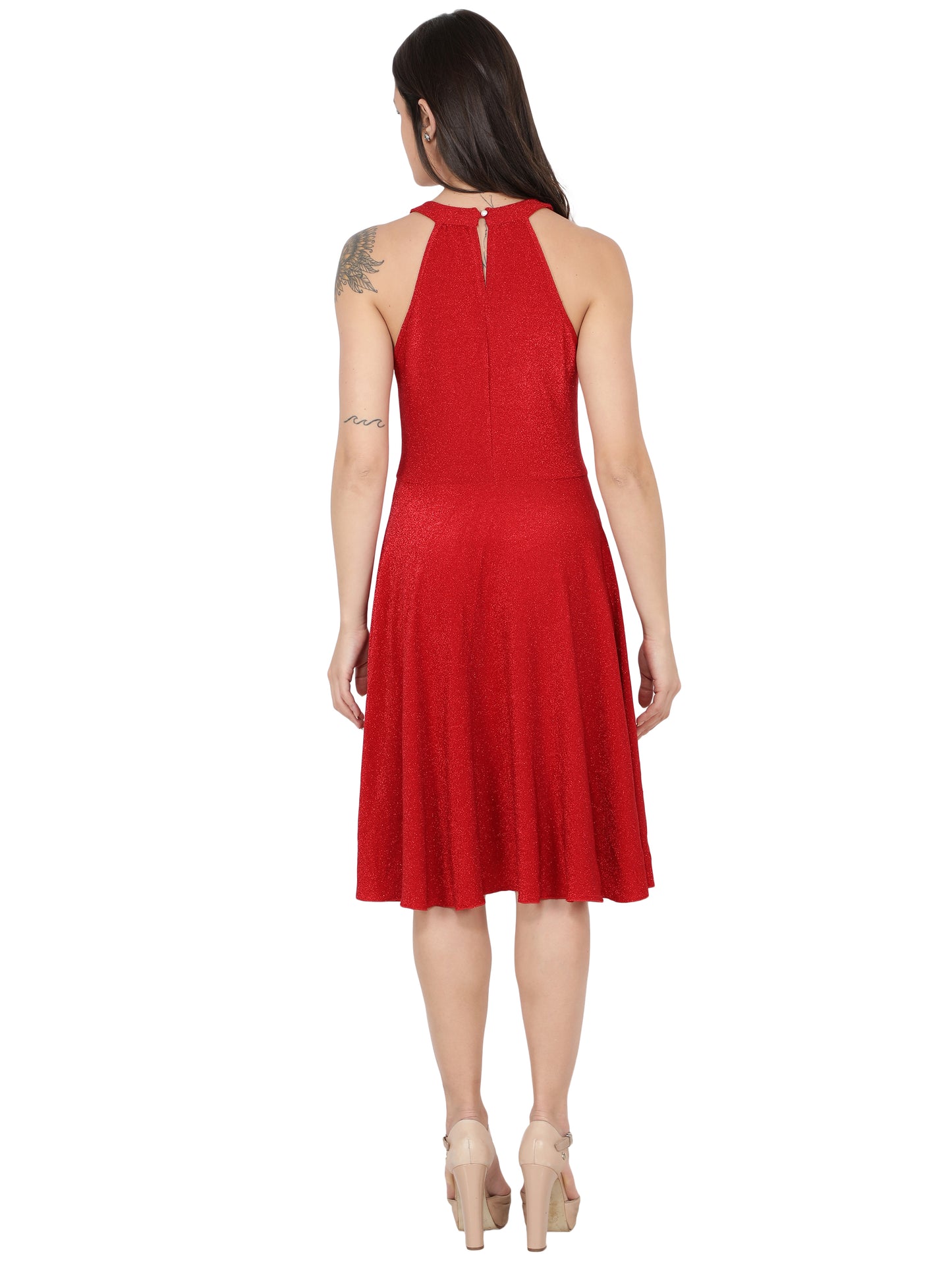 NUEVOSDAMAS Women Western Midi Dress Red