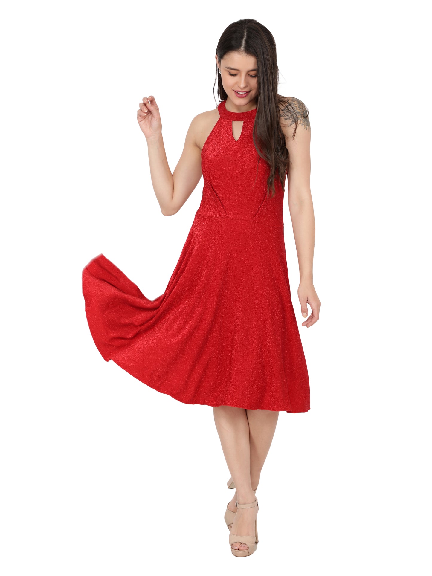 NUEVOSDAMAS Women Western Midi Dress Red