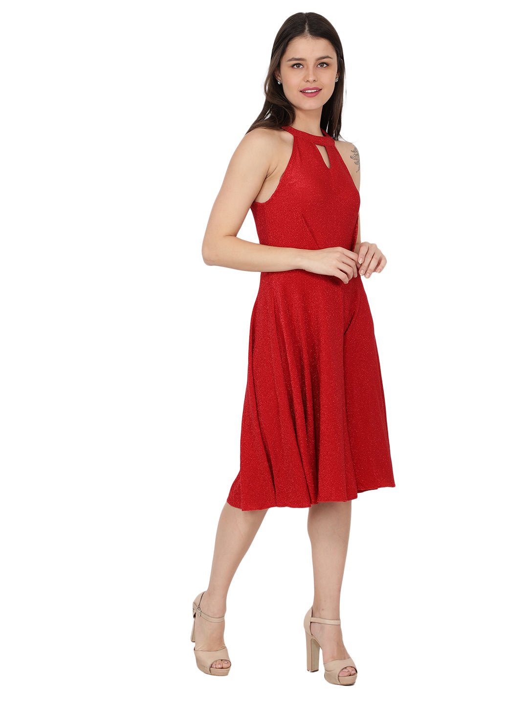 NUEVOSDAMAS Women Western Midi Dress Red