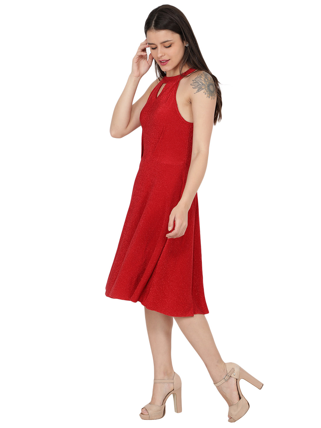 NUEVOSDAMAS Women Western Midi Dress Red