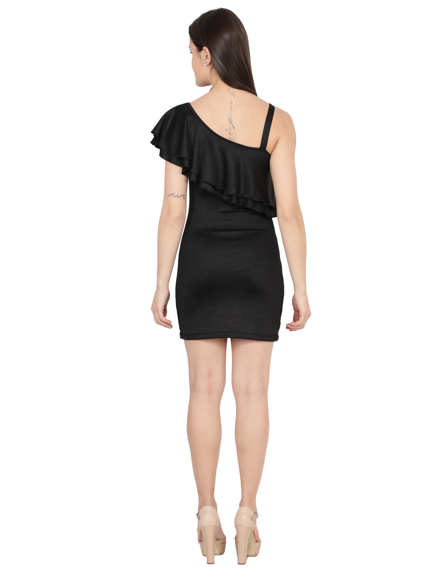 NUEVOSDAMAS Women Western Mini Dress | One-Shoulder Strap Fitted Dress Dress Black