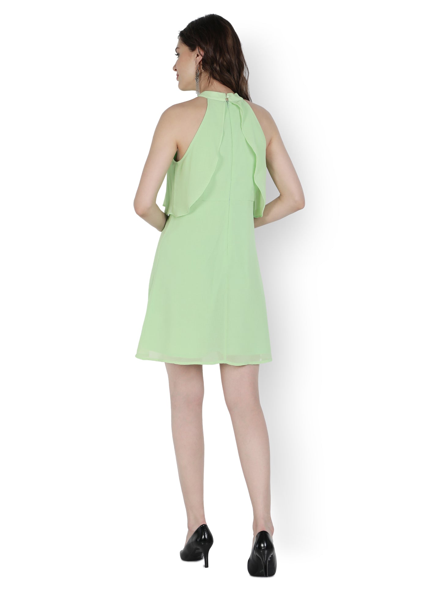 NUEVOSDAMAS Women Western Georgette Solid Lime A-line Frill Dress