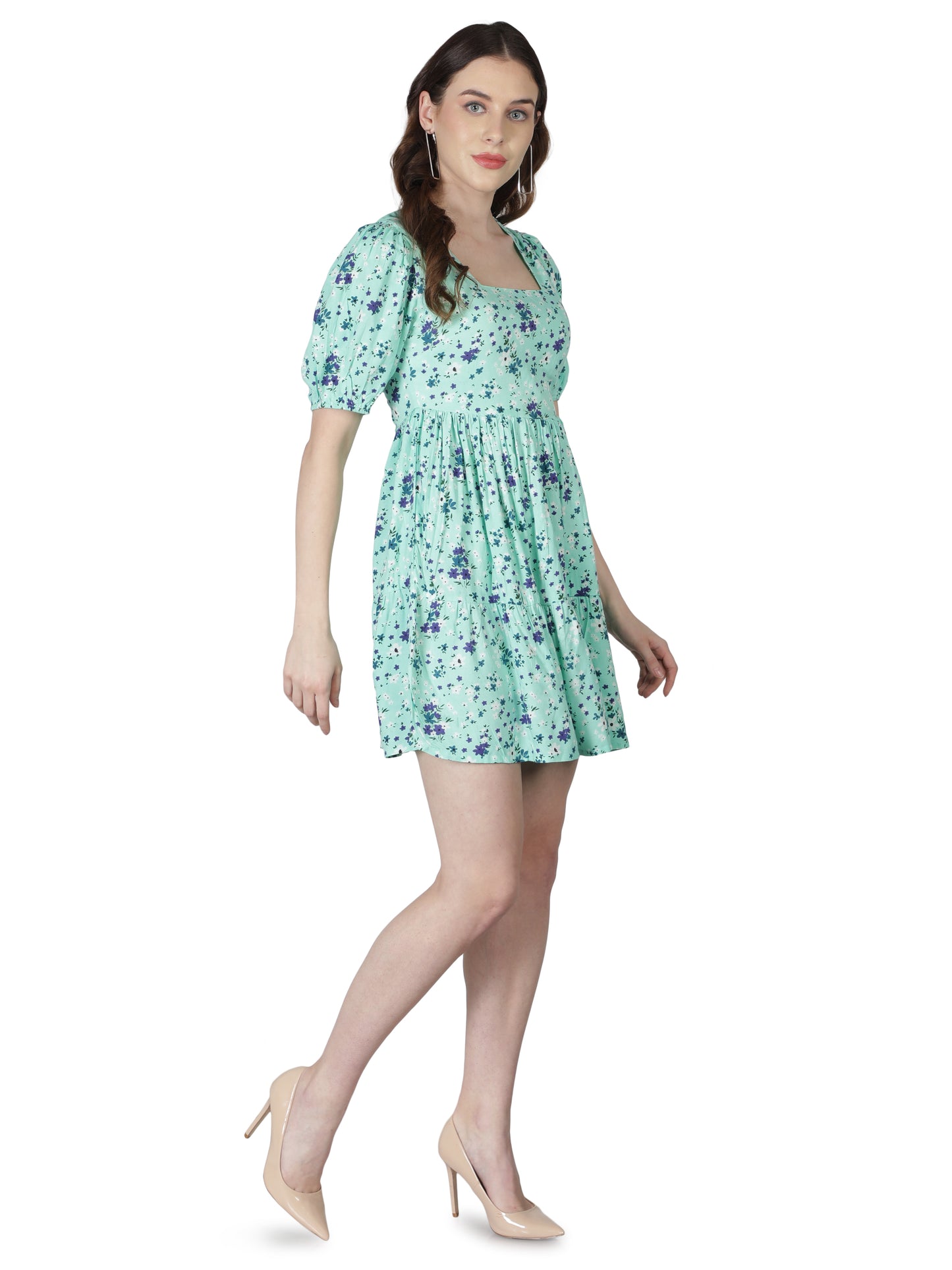 NUEVOSDAMAS Women Western Rayon Printed Dress | Latest Floral Printed Mini Dress