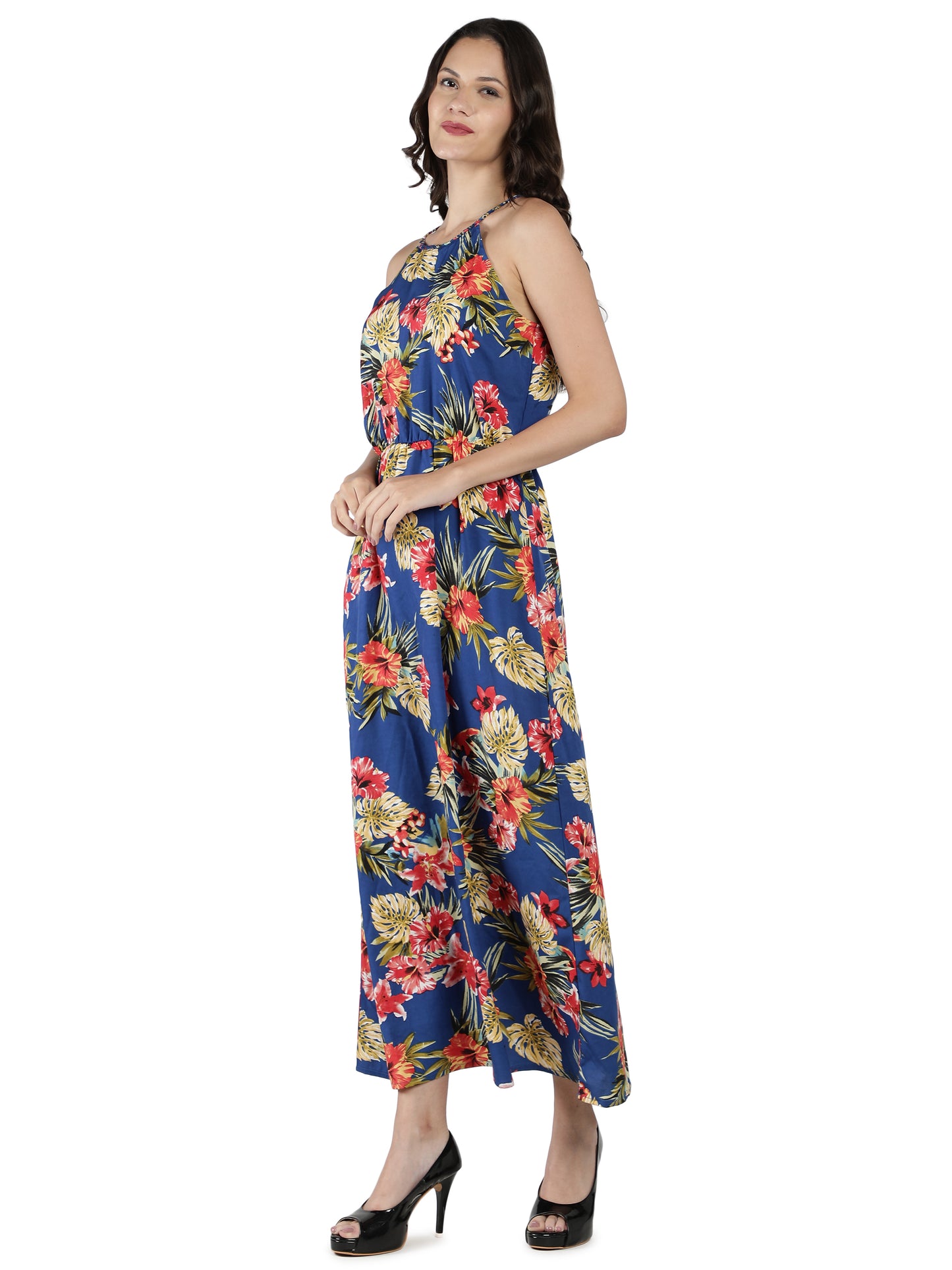 NUEVOSDAMAS Women Poly Crepe Floral Print Designer Dress | Latest Western Maxi Dress For Women