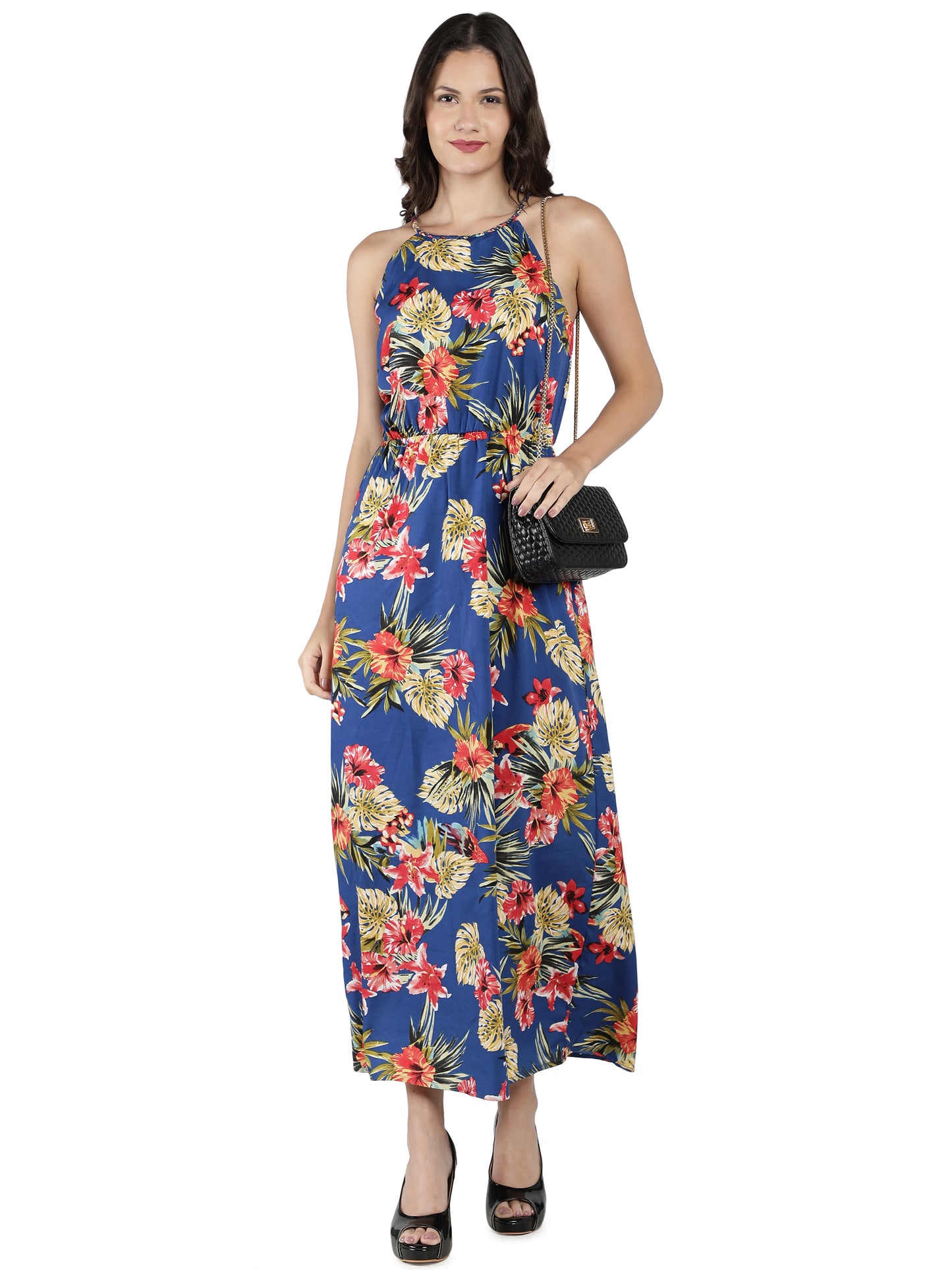 NUEVOSDAMAS Women Poly Crepe Floral Print Designer Dress | Latest Western Maxi Dress For Women