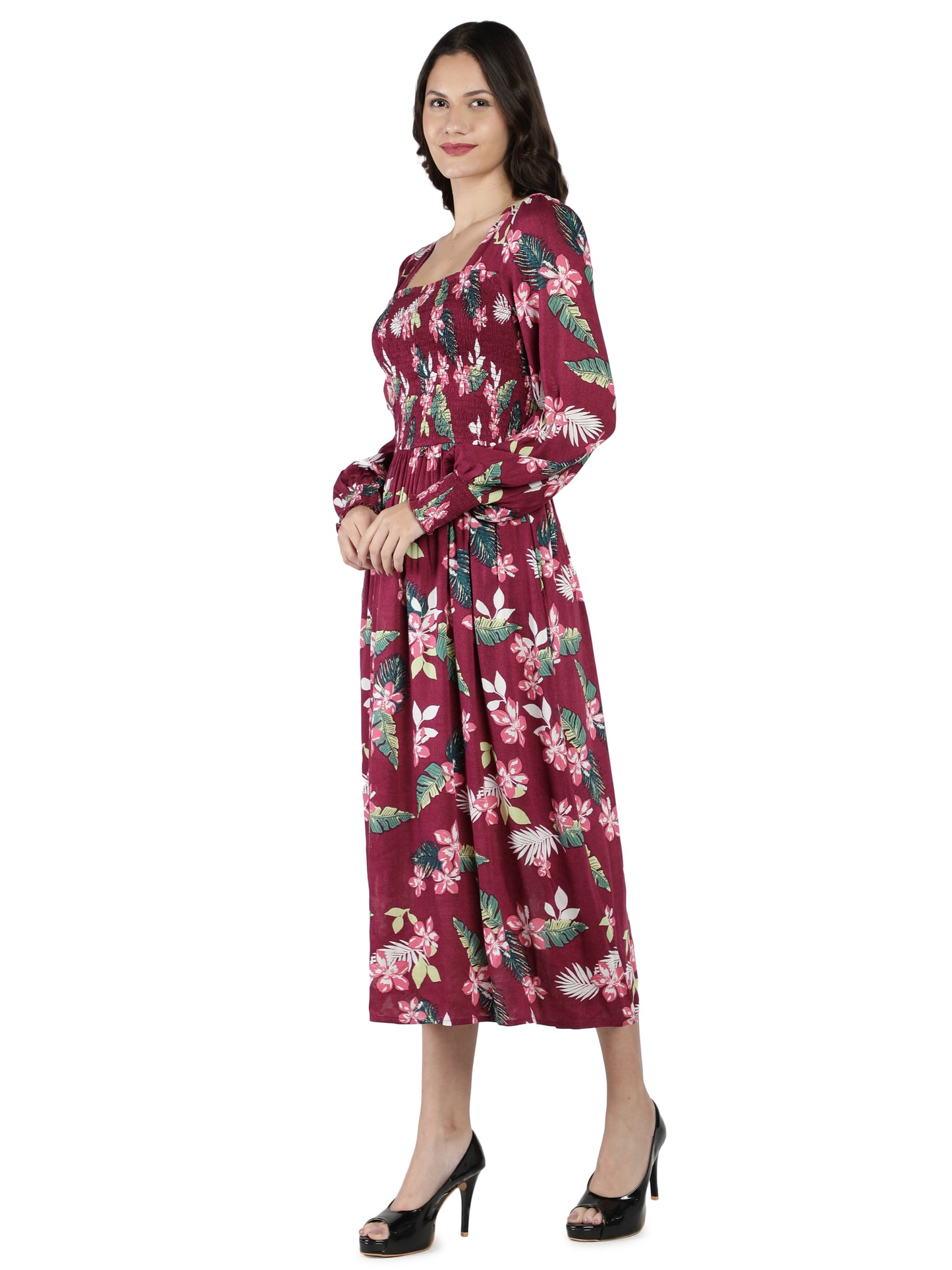 NUEVOSDAMAS Women Western Rayon Printed Dress | Latest Floral Printed Maxi Dress