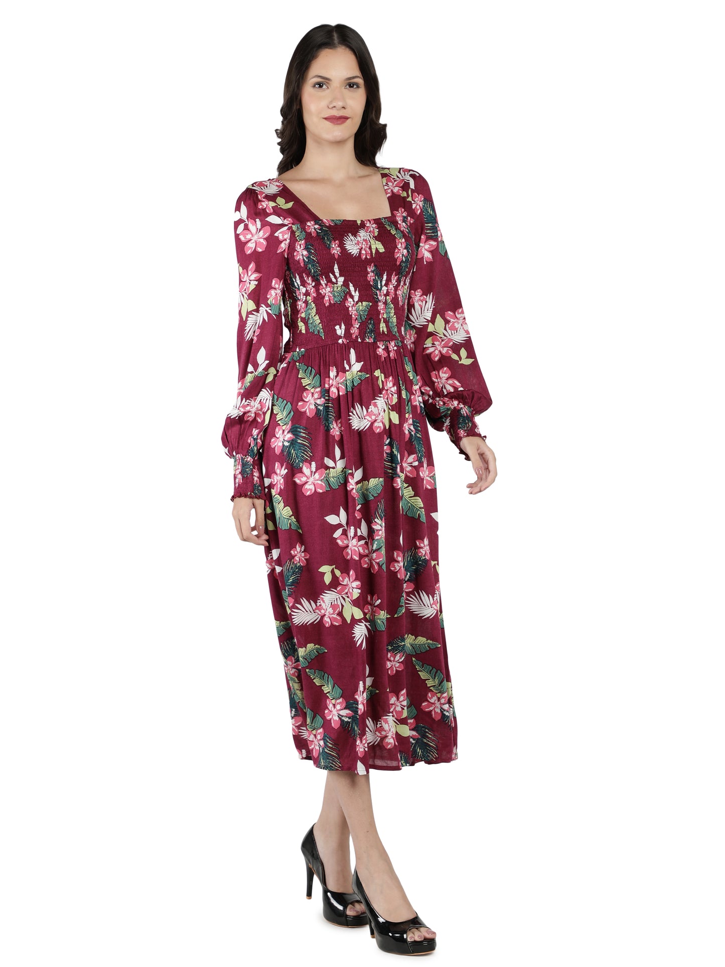 NUEVOSDAMAS Women Western Rayon Printed Dress | Latest Floral Printed Maxi Dress