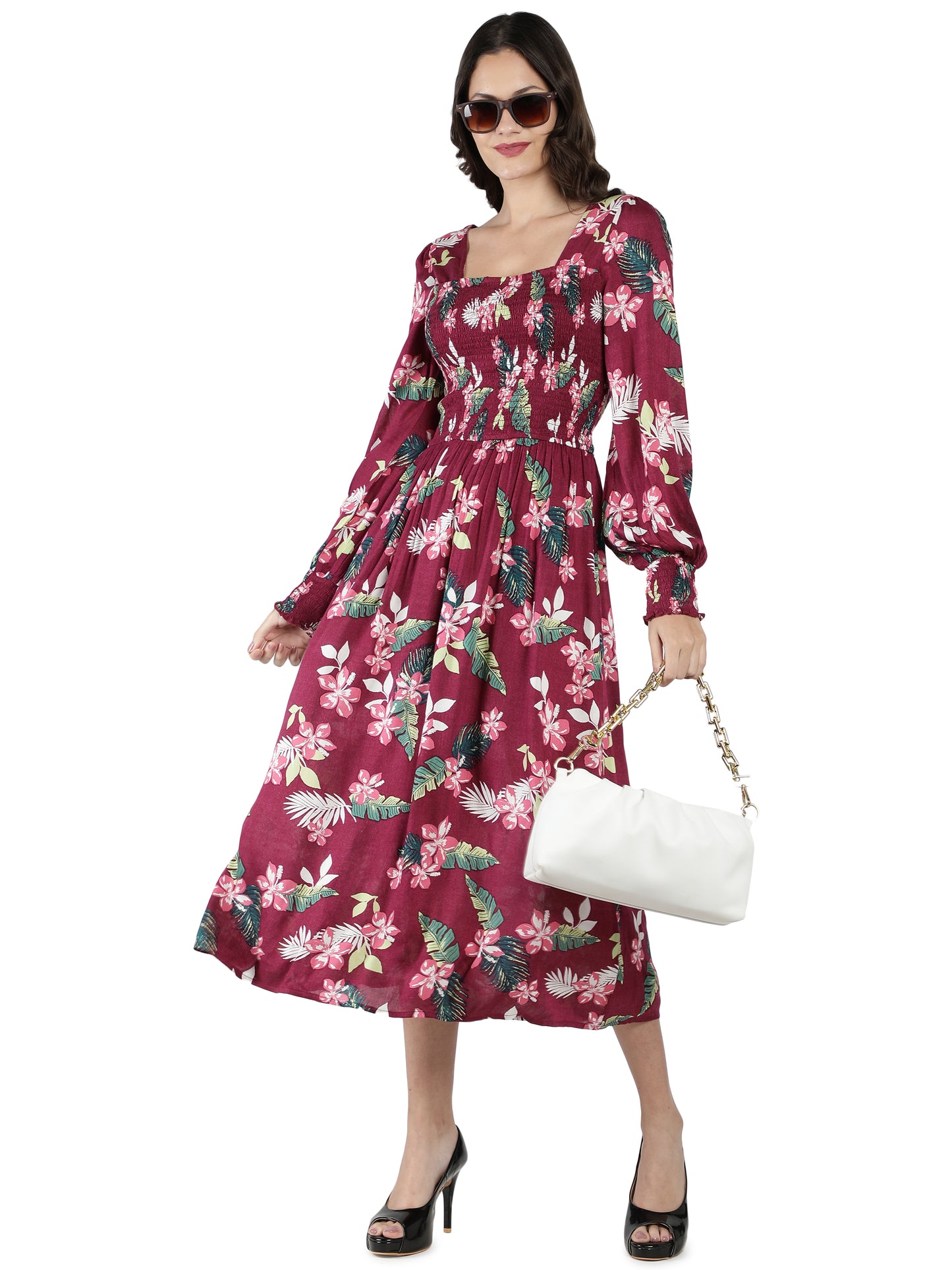 NUEVOSDAMAS Women Western Rayon Printed Dress | Latest Floral Printed Maxi Dress