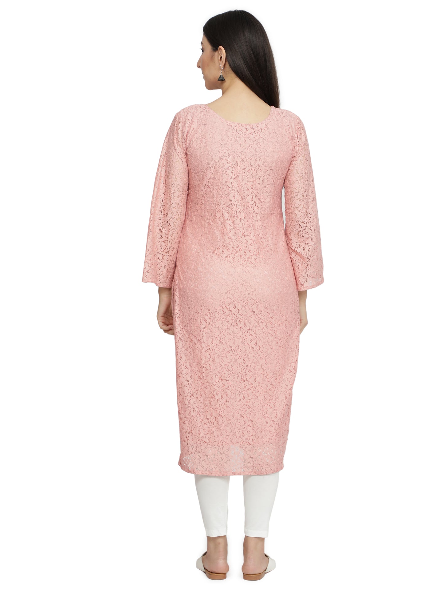 Women Printed Cotton Blend Straight Kurta (Pink) freeshipping - NUEVOSDAMAS